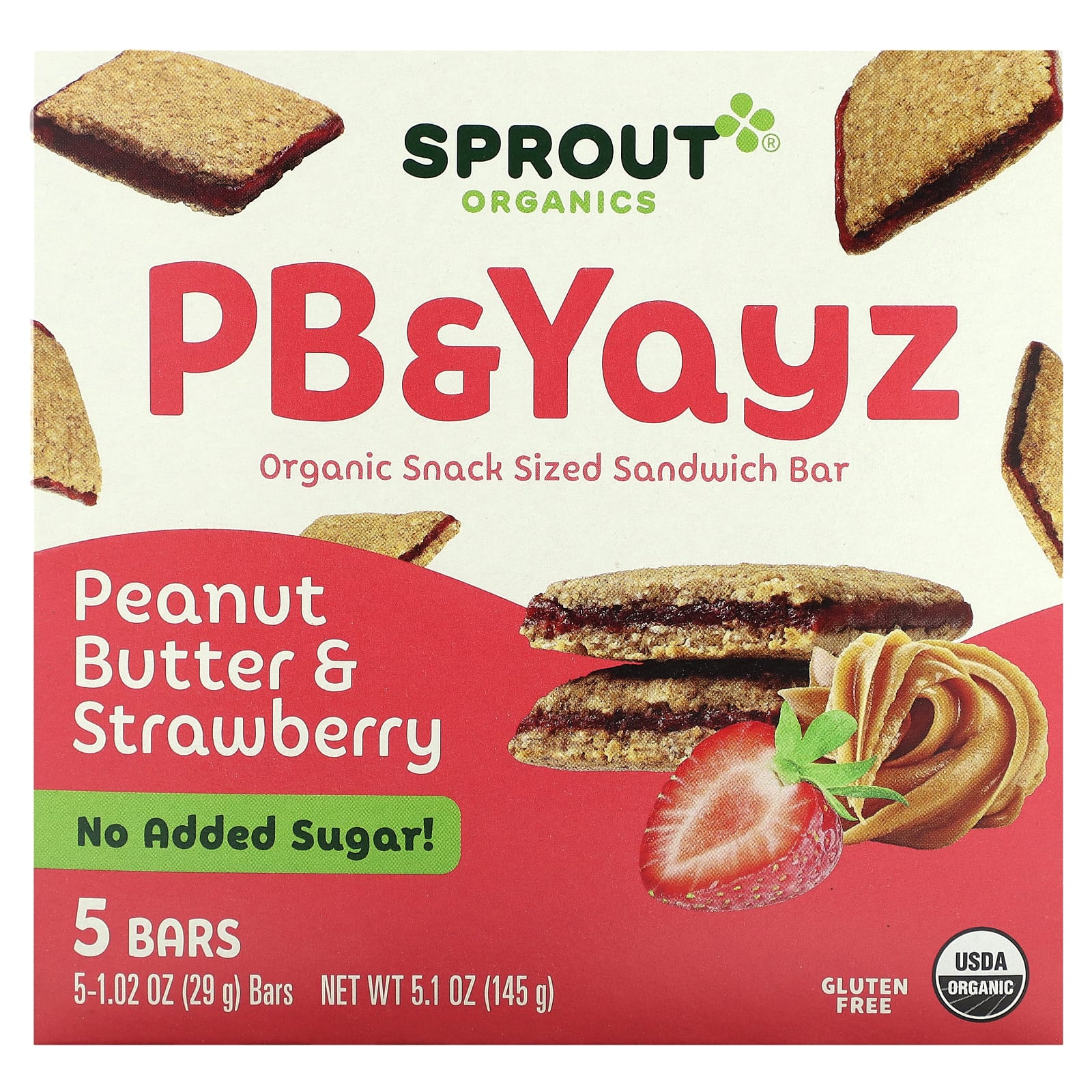 Sprout Organics PB - Yayz органический сэндвич-батончик для снеков с арахисовым маслом и клубникой 5 батончиков 29 г 102 унции 1690₽