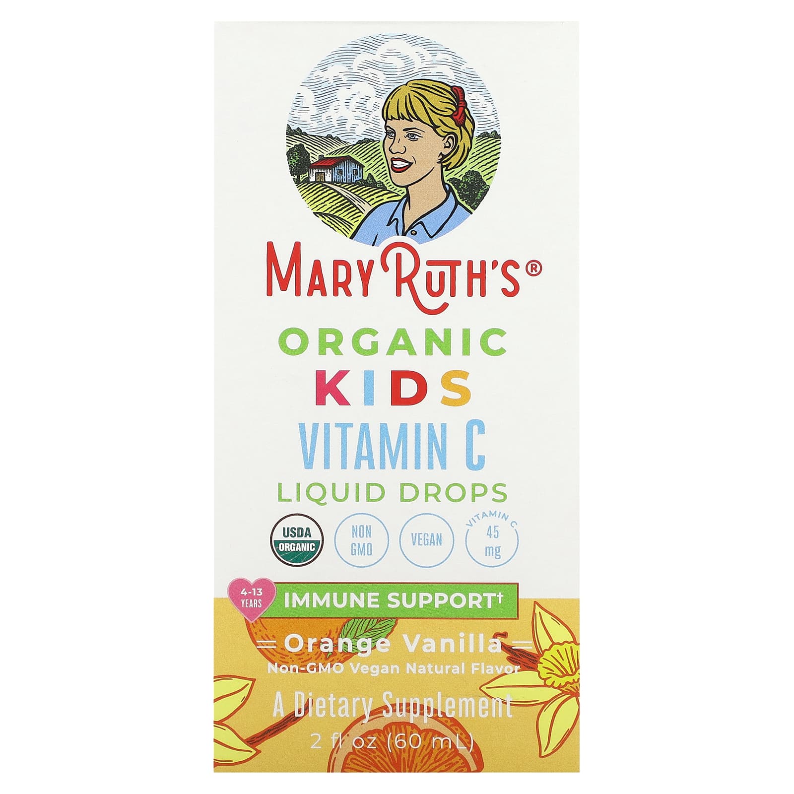 MaryRuths Organic жидкие капли с витамином C для детей для детей от 4 до 13 лет с апельсином и ванилью 60 мл 2 жидк Унции 2590₽