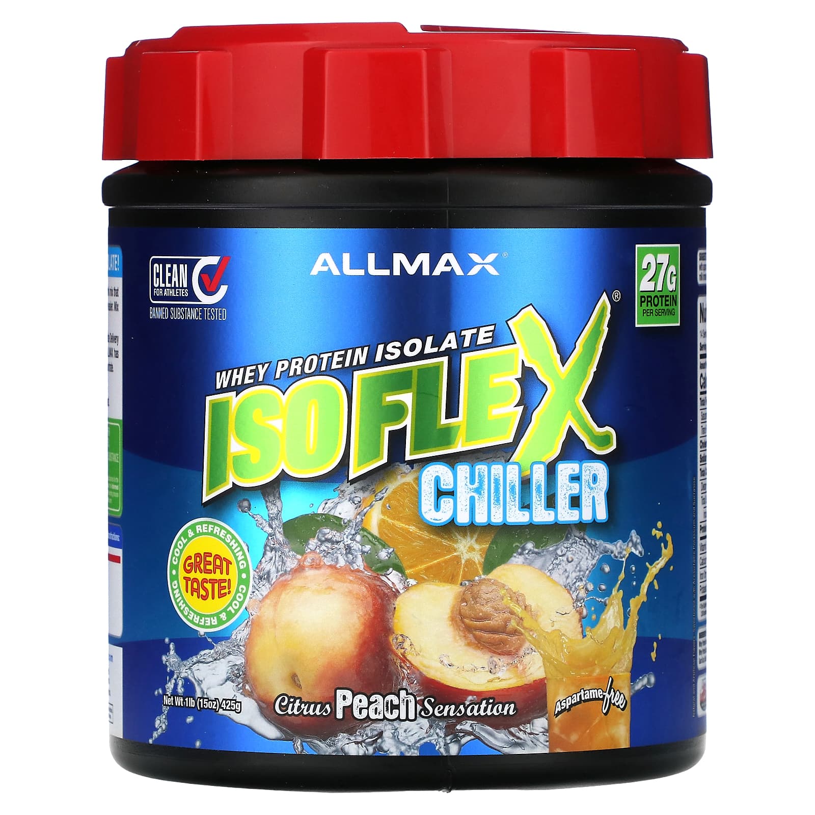 ALLMAX Isoflex Chiller изолят сывороточного протеина цитрусовые и персиковые ощущения 425 г 1 фунт 4890₽