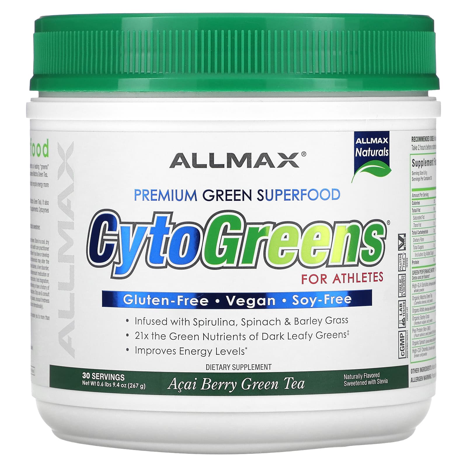 ALLMAX CytoGreens для спортсменов зеленый чай с ягодами асаи 267 г 06 фунта 6290₽