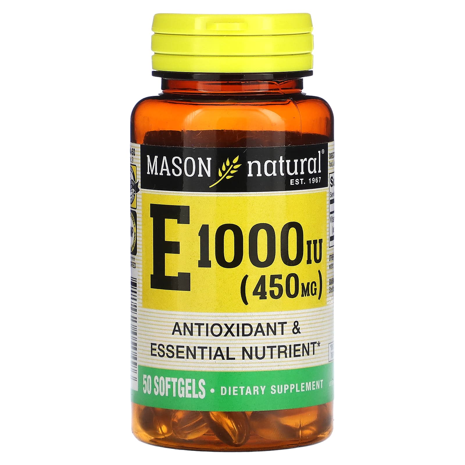 Mason Natural Витамин E 450 мг 1000 МЕ 50 мягких таблеток 1990₽