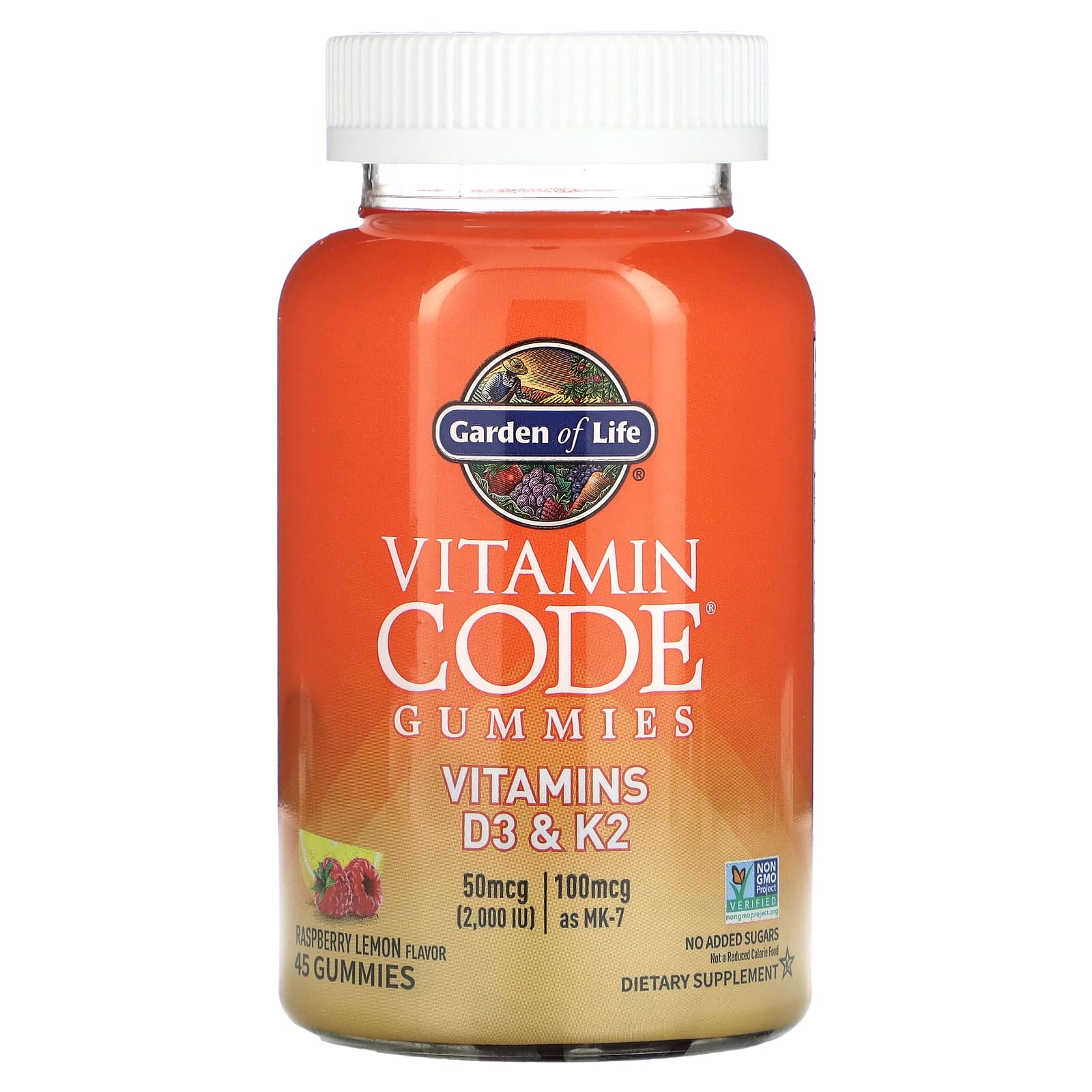 Garden of Life Vitamin Code жевательные таблетки витамины D3 и K2 малина и лимон 45 жевательных таблеток 3290₽