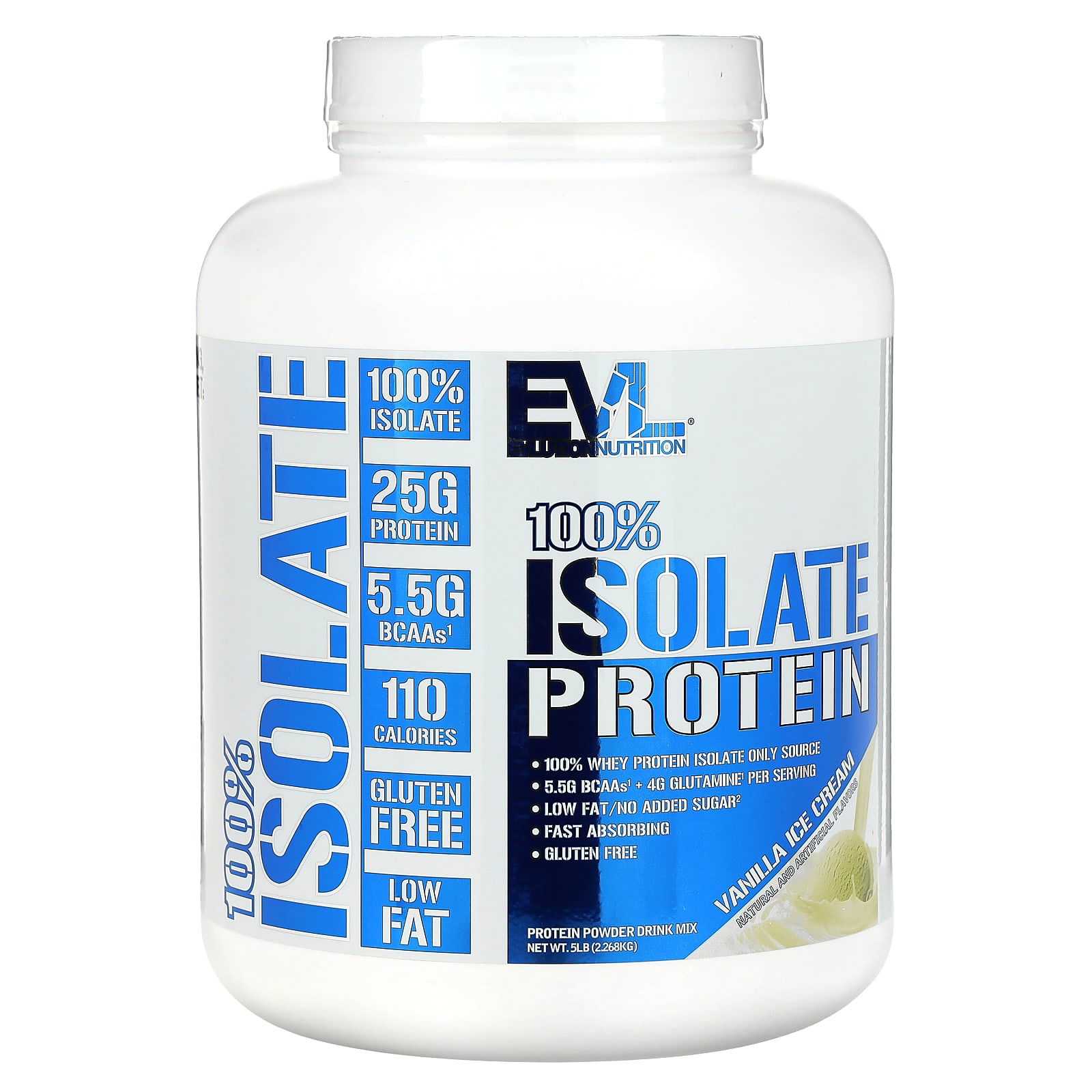 EVLution Nutrition 100 изолят протеина ванильное мороженое 2268 г 5 фунтов 16190₽