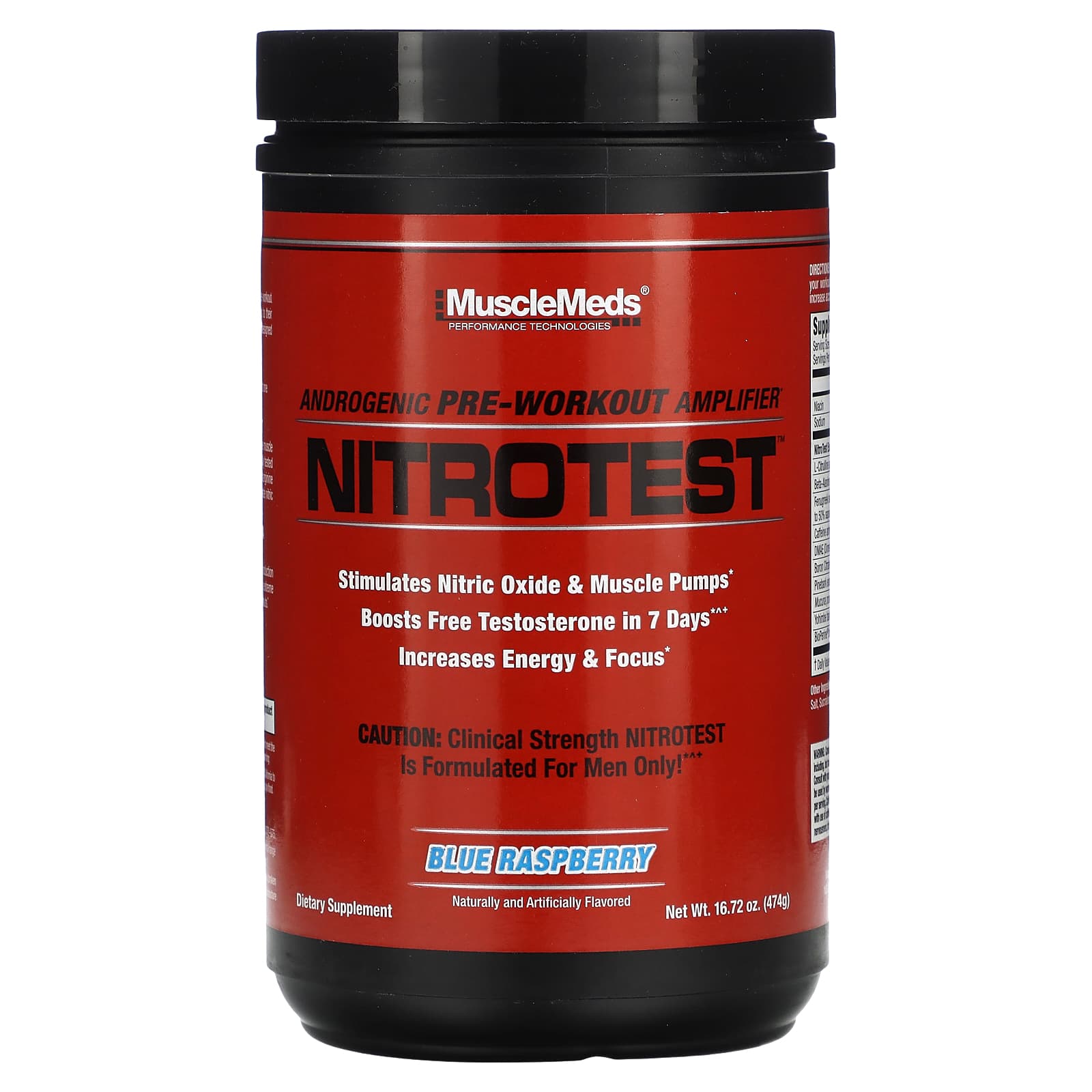 MuscleMeds Nitrotest андрогенный усилитель перед тренировкой голубая малина 474 г 1672 унции 6190₽