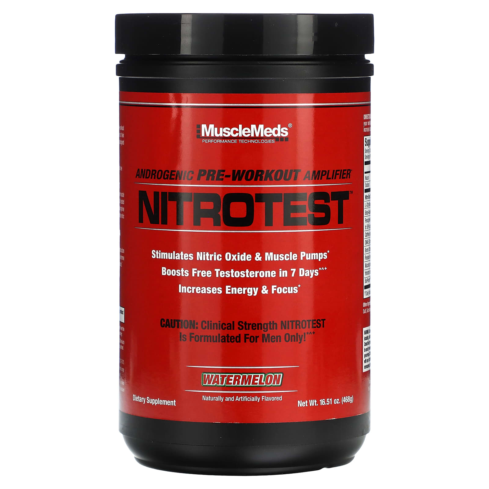 MuscleMeds Nitrotest андрогенный предтренировочный усилитель арбуз 468 г 1651 унции 6190₽