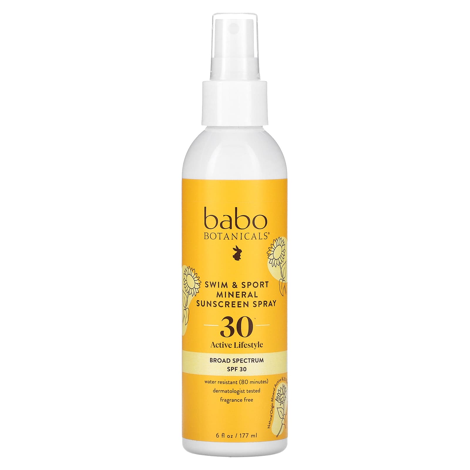 Babo Botanicals, Swim - Sport, солнцезащитный спрей с минералами, SPF 30, 177 мл (6 жидк. Унций)
