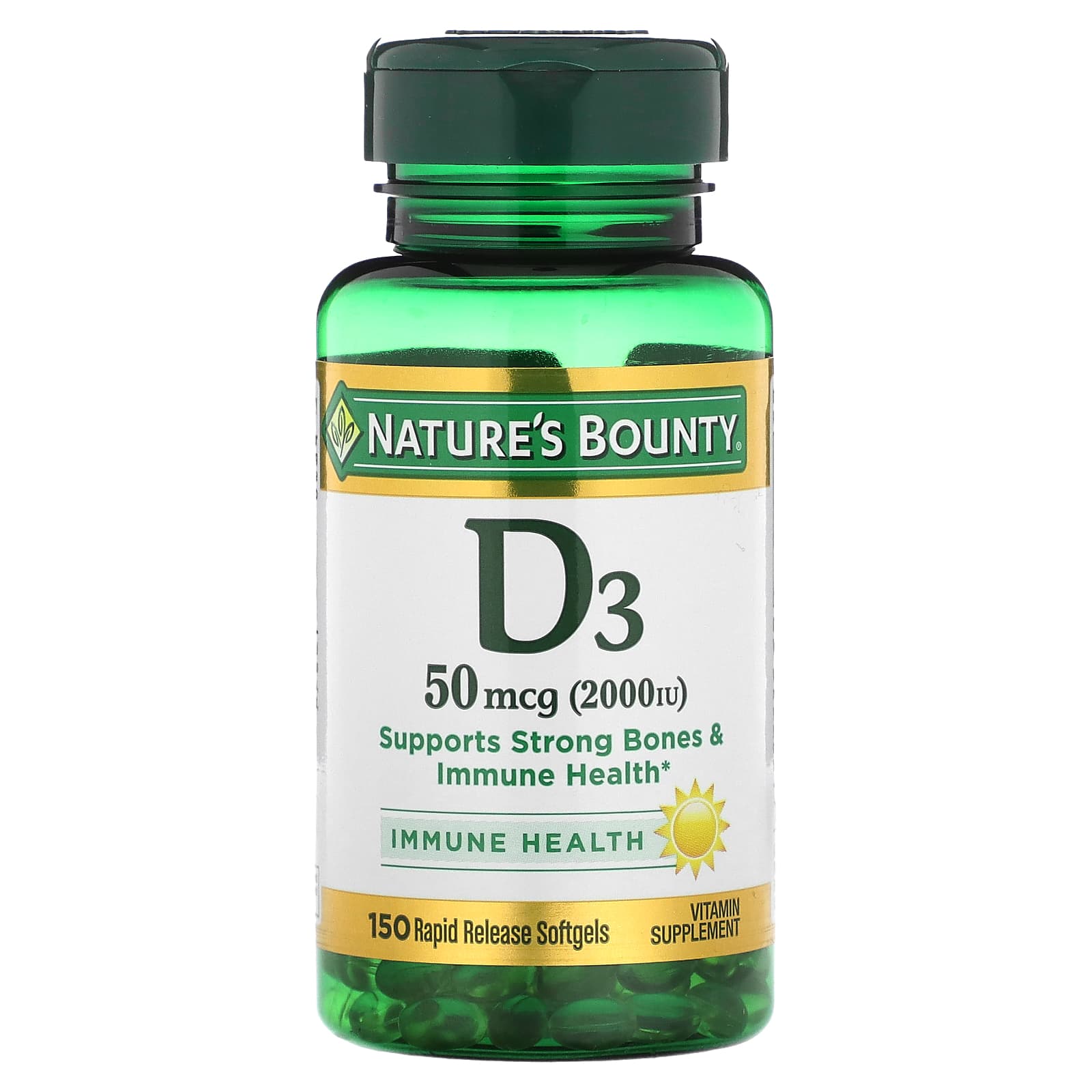 Natures Bounty D3 50 мкг 2000 МЕ 150 мягких таблеток с быстрым высвобождением 2190₽