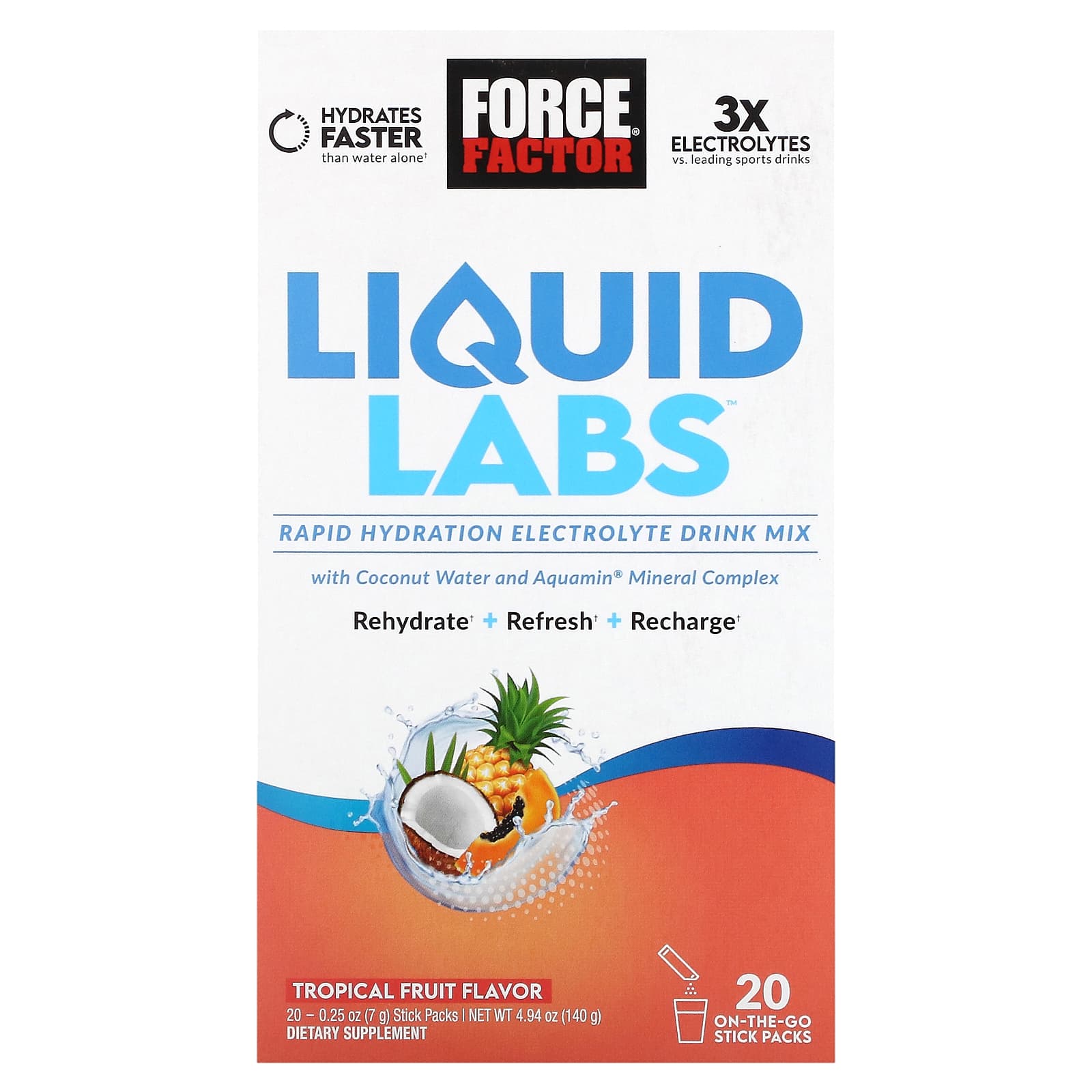 Force Factor Liquid Labs тропические фрукты 20 пакетиков в стиках по 7 г 025 унции 2790₽