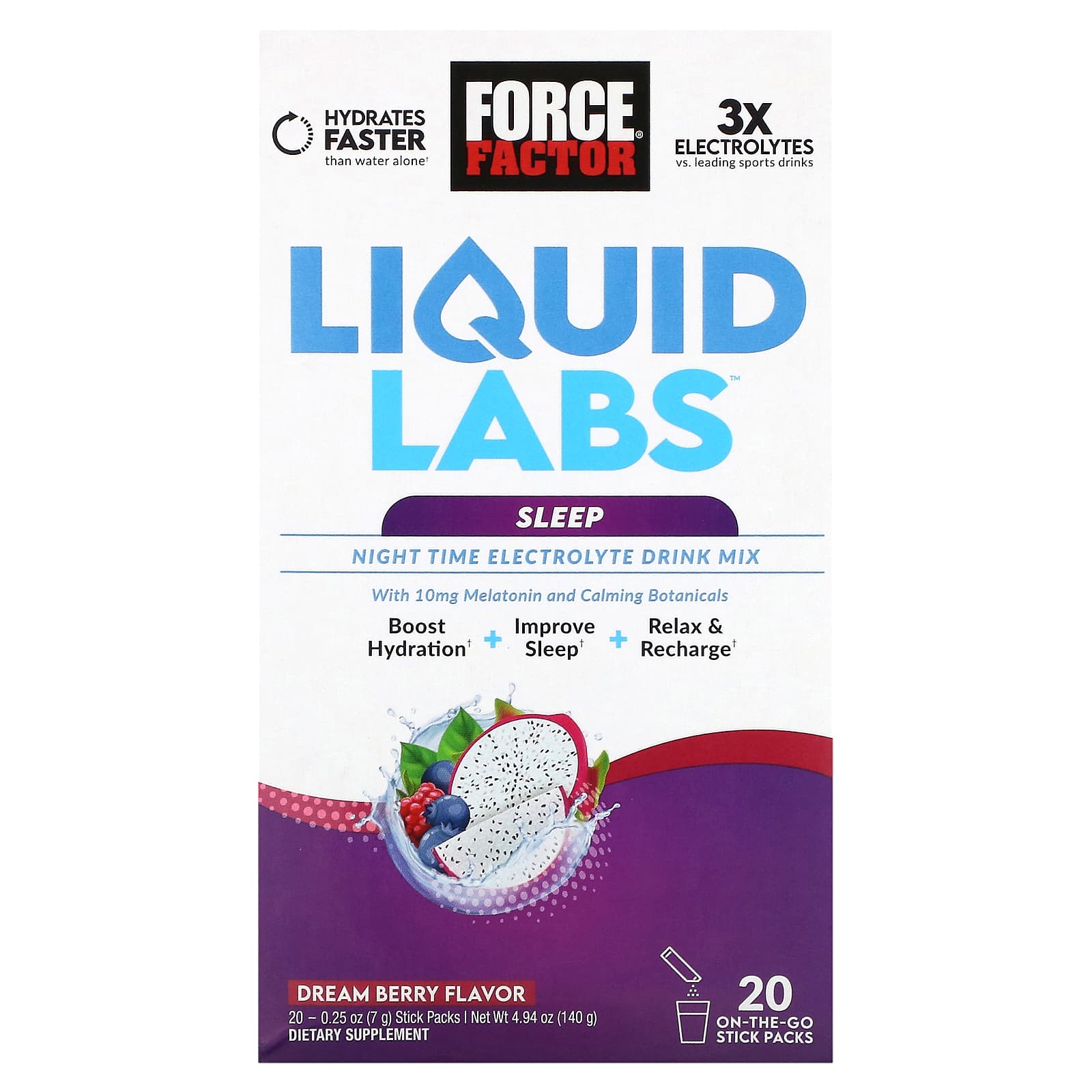 Force Factor Liquid Labs Sleep Dream Berry 20 пакетиков по 7 г 025 унции 2790₽