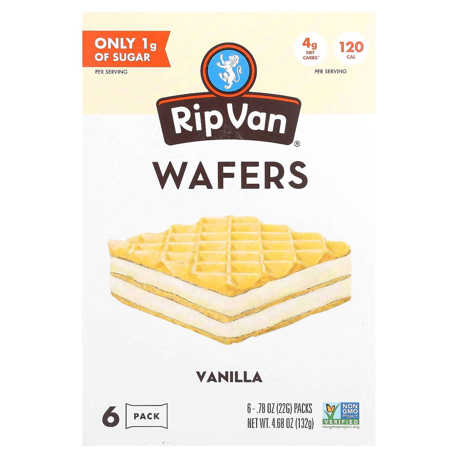 Rip Van Wafels, вафли, с ванильным вкусом, 6 пакетиков по 22 г (0,78 унции)