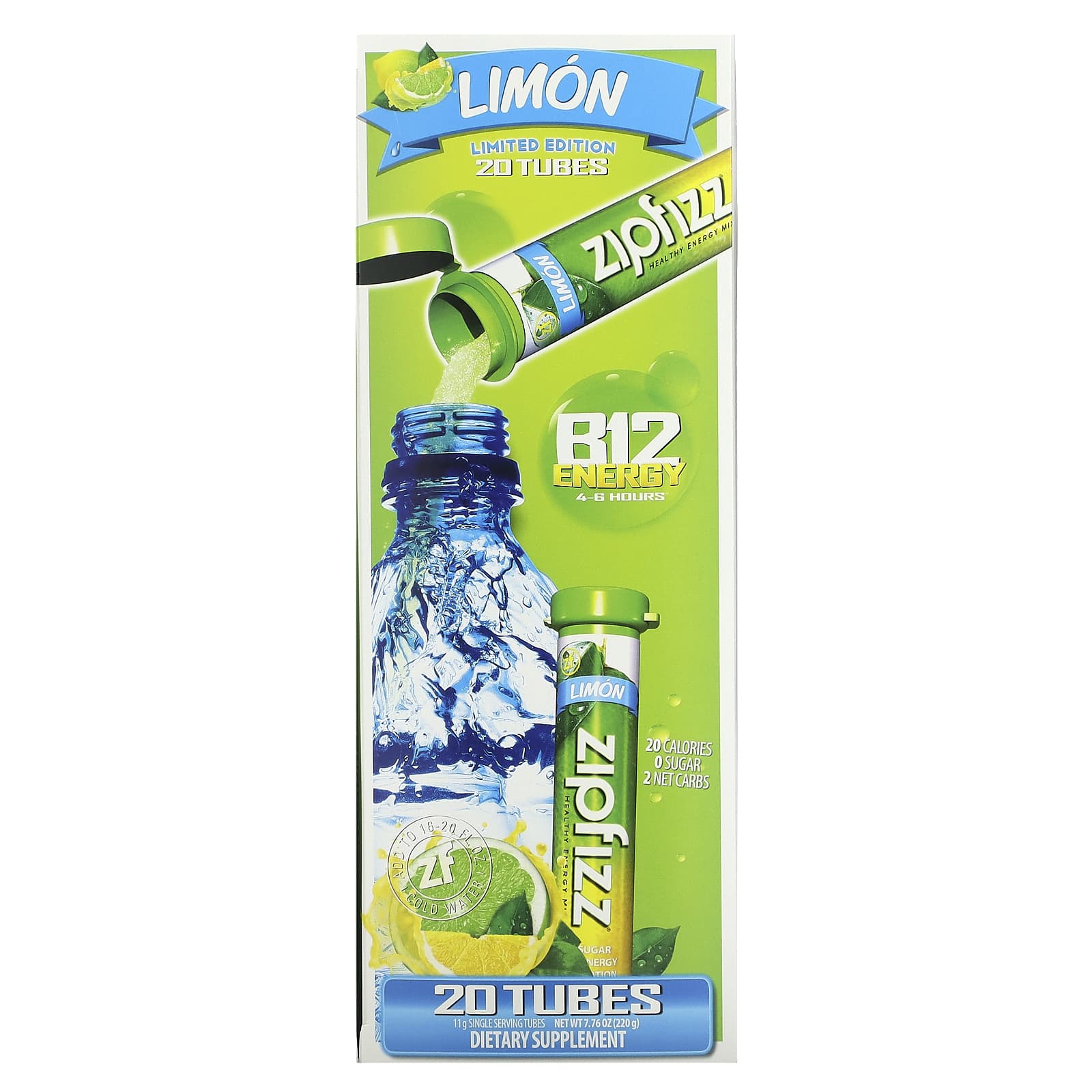 Zipfizz Смесь для здоровой энергии с витамином B12 лимон 20 тюбиков по 11 г 039 унции 4590₽