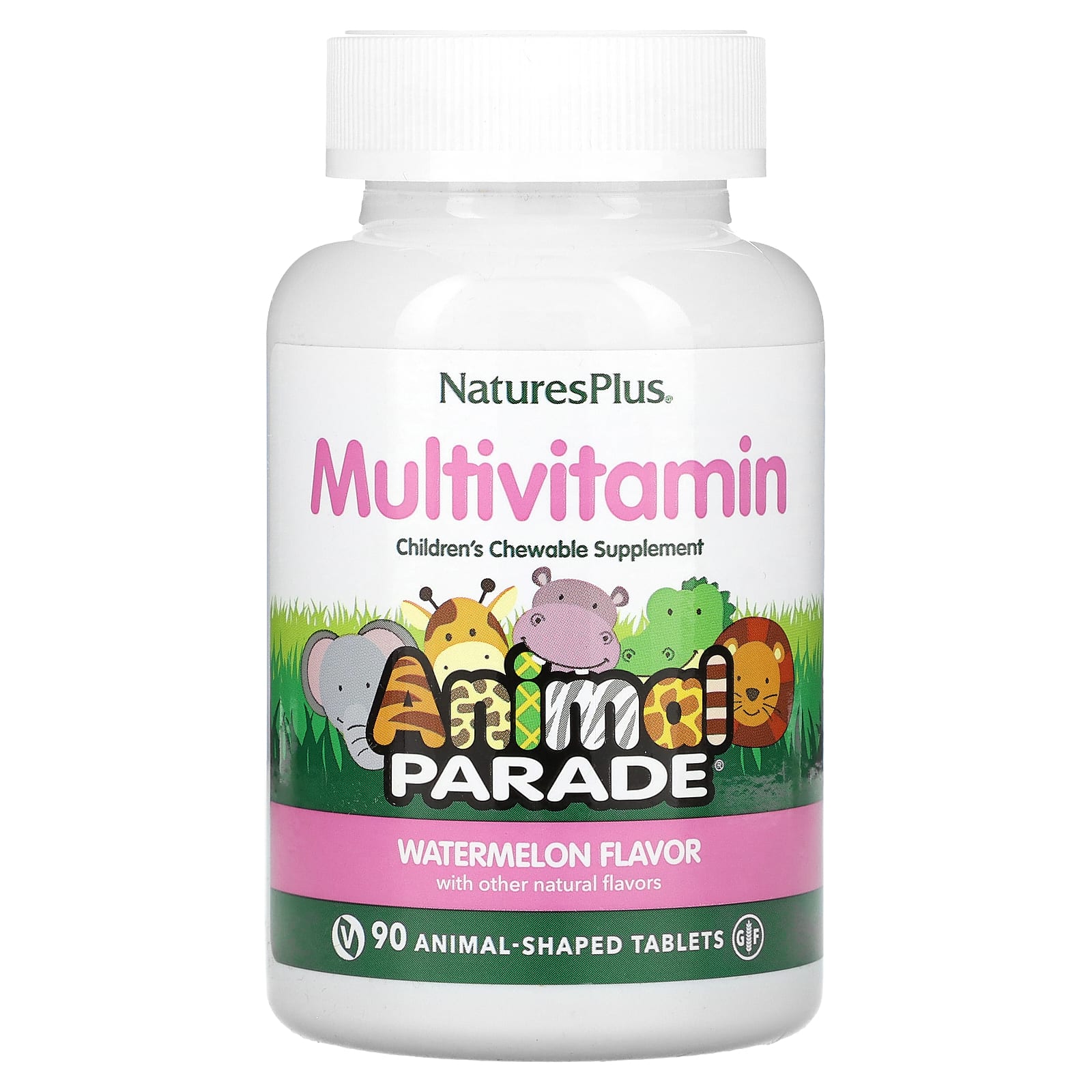 NaturesPlus Animal Parade жевательные мультивитамины для детей со вкусом арбуза 90 таблеток в форме животных 3090₽