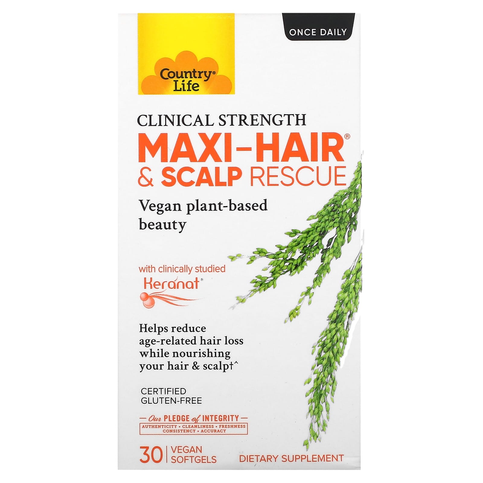 Country Life Maxi-Hair - Scalp Rescue клиническая сила 30 веганских мягких таблеток 6390₽