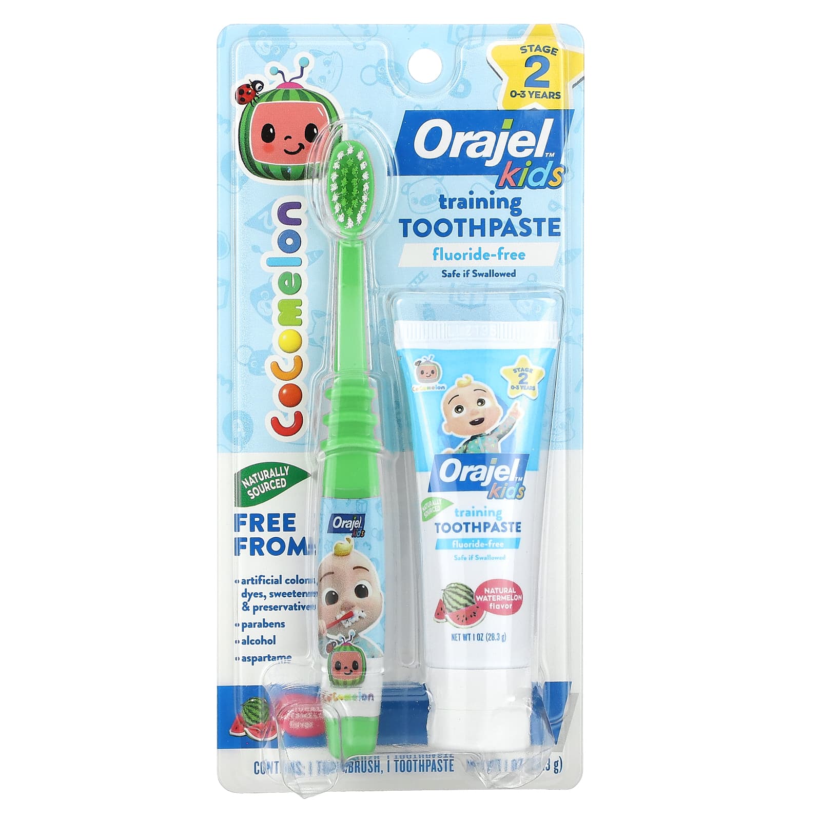 Orajel Kids Cocomelon Training зубная паста с зубной щеткой без фтора для детей от 0 до 3 лет арбуз набор из 2 предметов 283 г 1 унция 1690₽