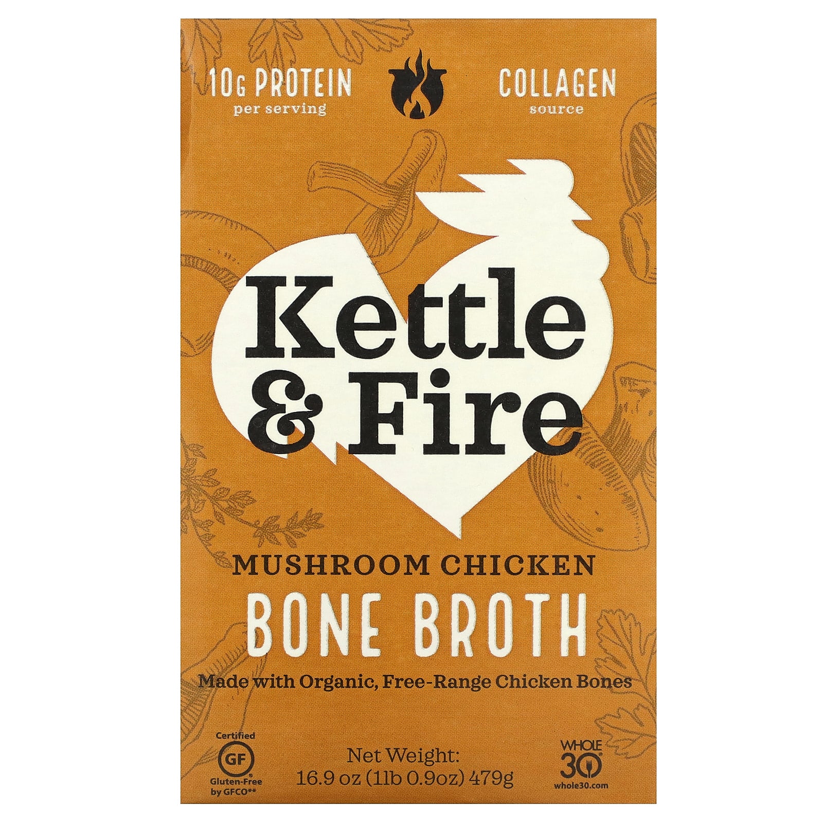 Kettle - Fire, Bone Broth, курица с грибами, 479 г (16,9 унции)