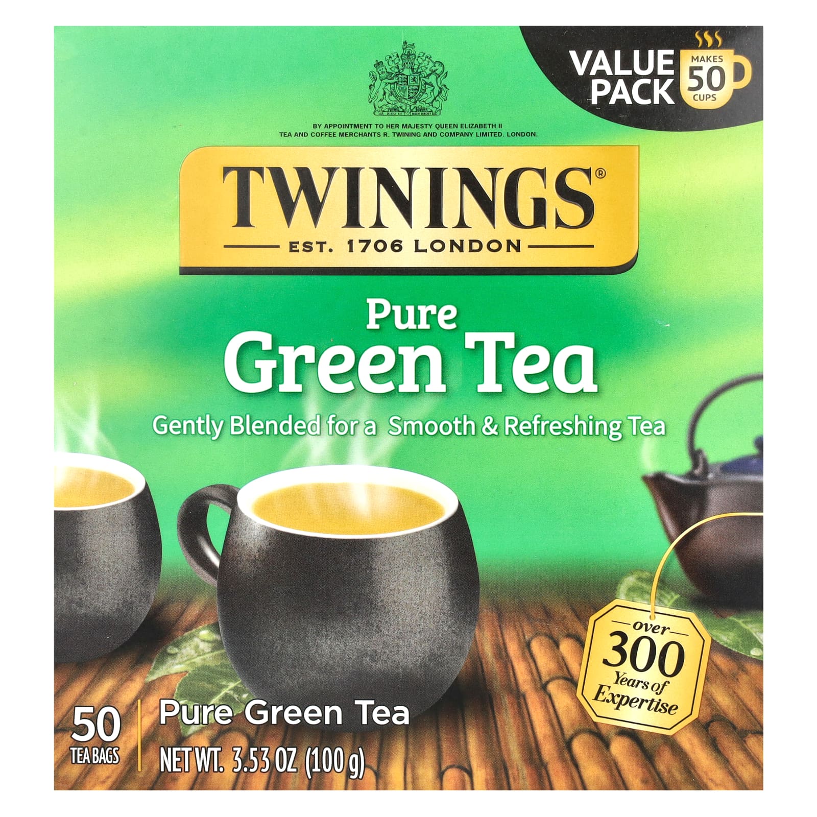 Twinings Чистый зеленый чай 50 чайных пакетиков 100 г 353 унции 1990₽
