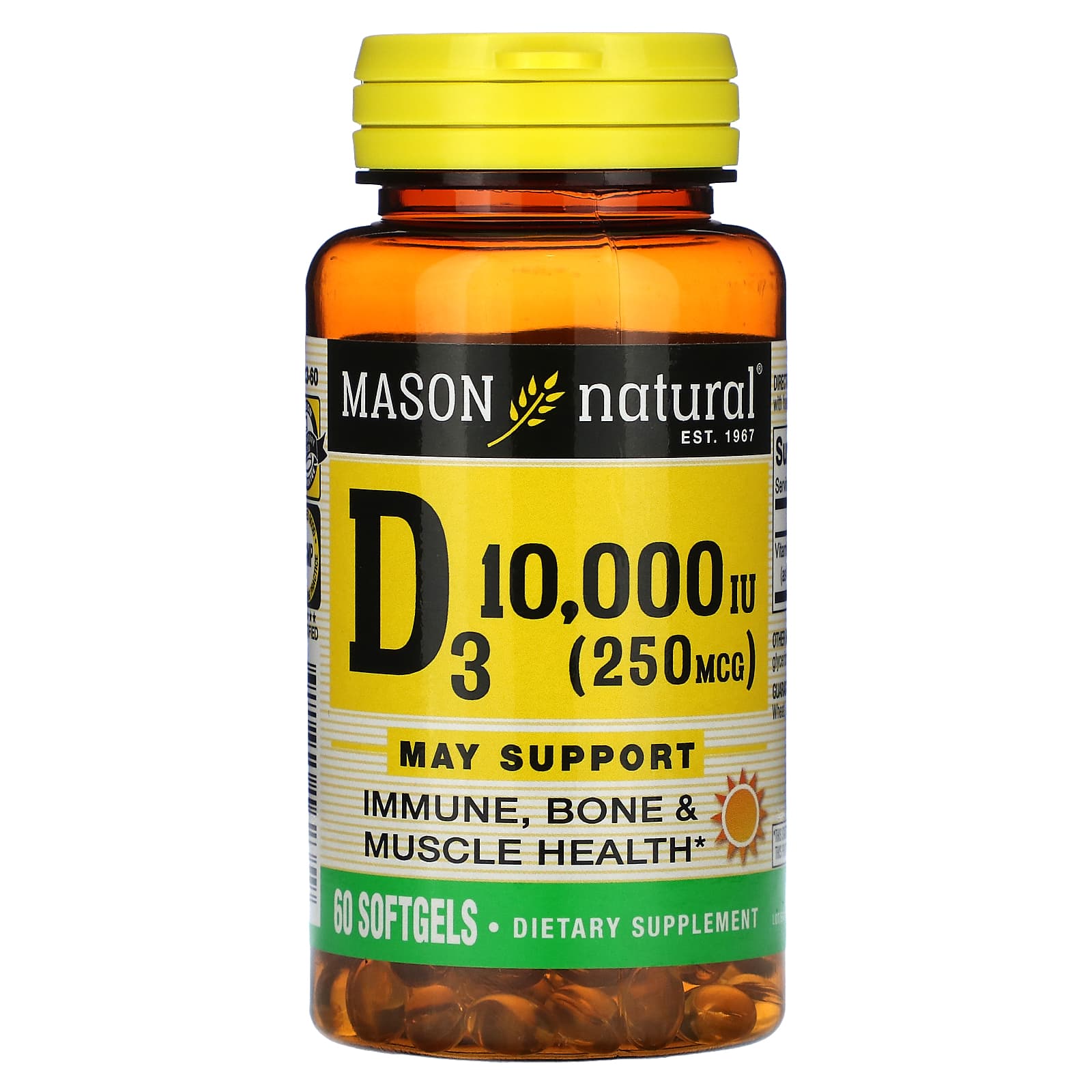 Mason Natural Витамин D3 250 мкг 10 000 МЕ 60 мягких таблеток 1890₽