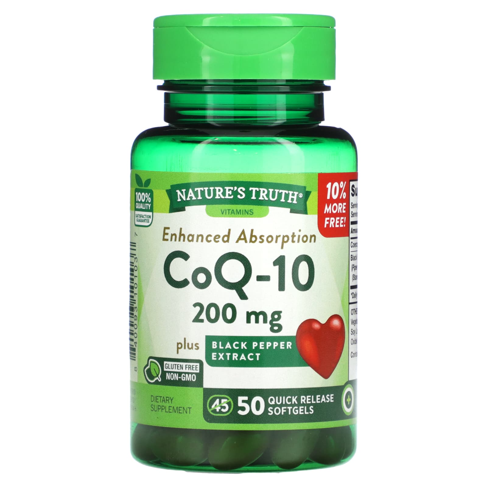 Natures Truth Enhanced Absorbs CoQ-10 200 мг 50 капсул с быстрым высвобождением 4590₽