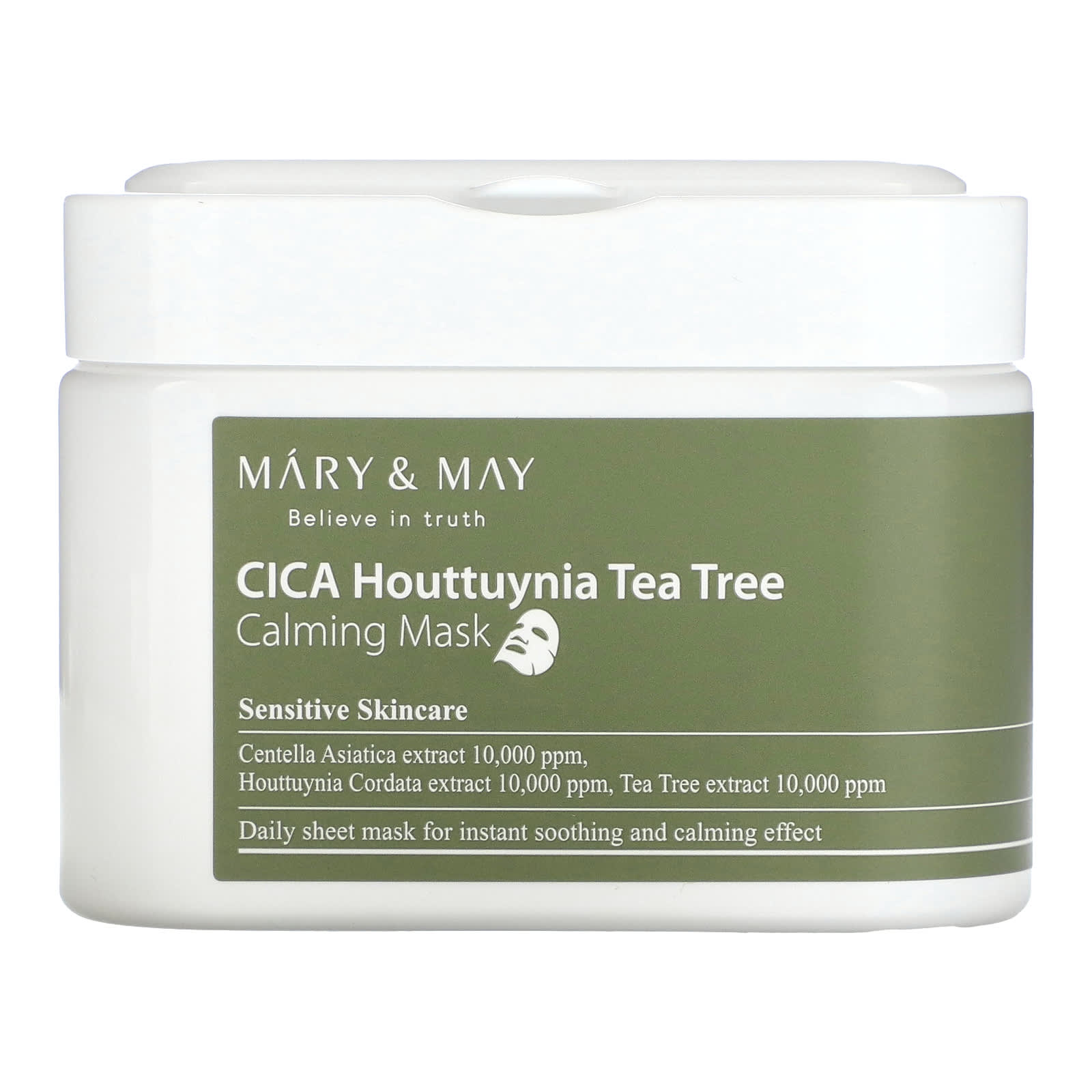 Mary - May, CICA Houttuynia Tea Tree Calming Beauty Mask, 30 шт., 400 г (14,1 унции)