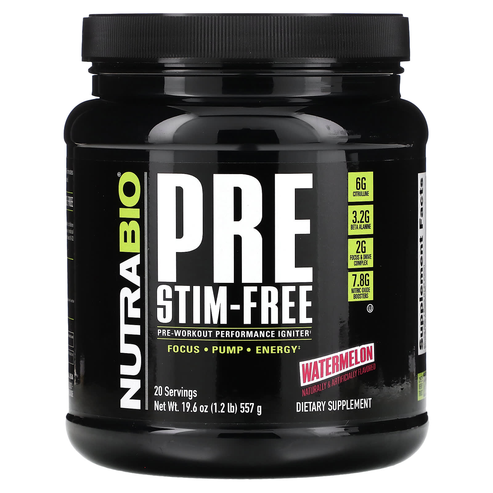 NutraBio Pre-Workout Performance Igniter без стимуляторов с арбузом 557 г 12 фунта 9490₽