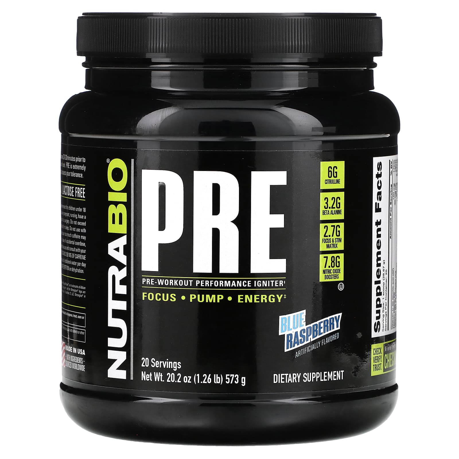 NutraBio Pre-Workout Performance Igniter с синей малиной 573 г 126 фунта 9490₽