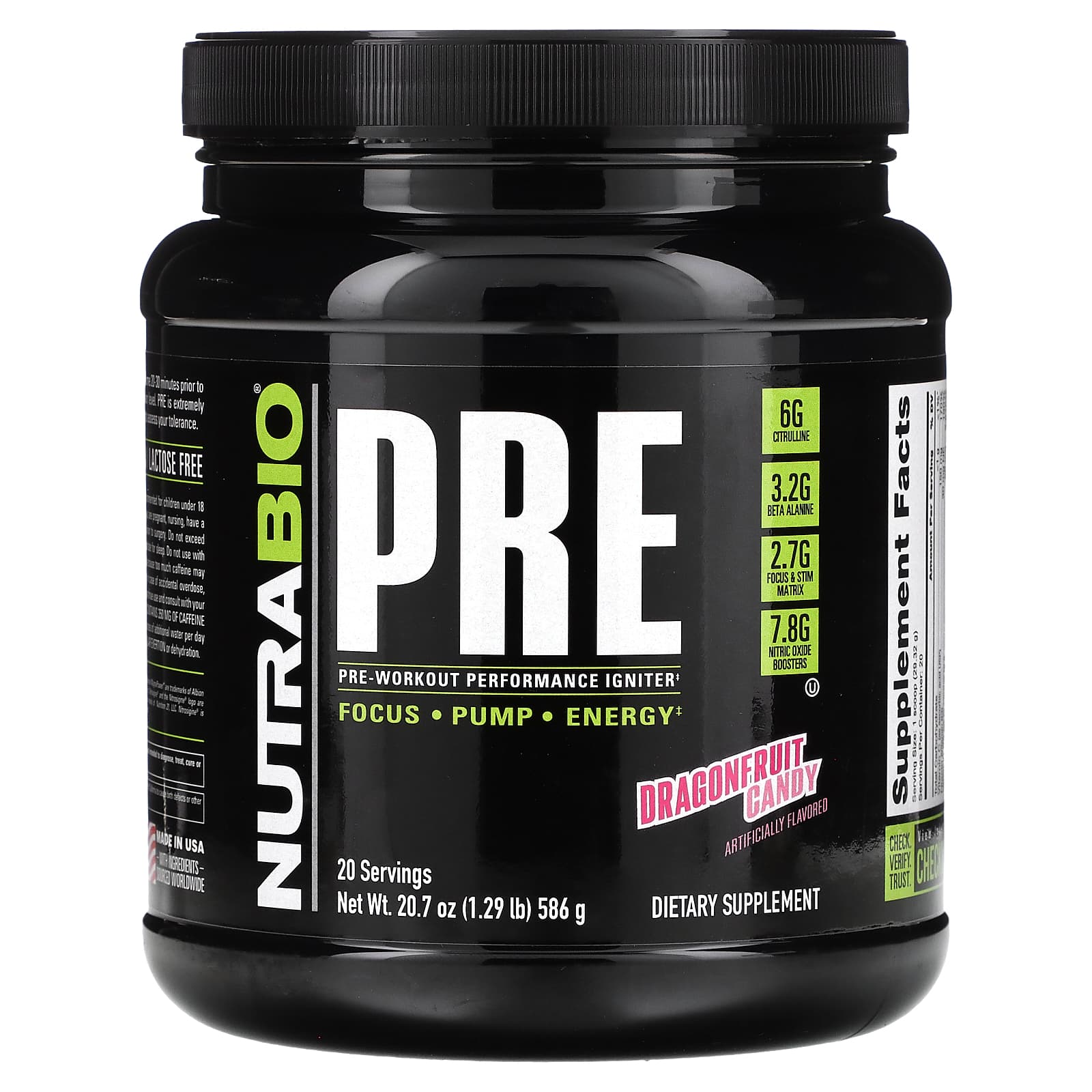 NutraBio Pre-Workout Performance Igniter конфеты из драконьего фрукта 586 г 129 фунта 9490₽