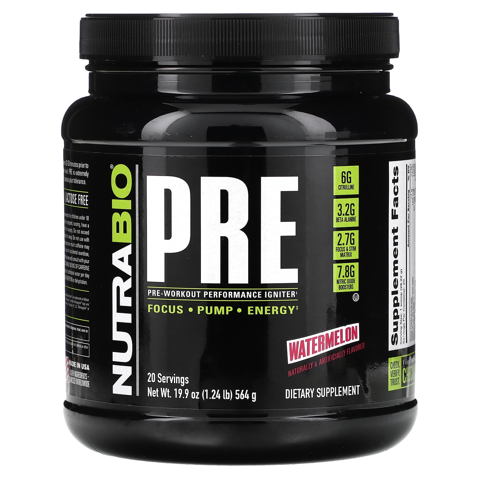 NutraBio Pre-Workout Performance Igniter арбуз 564 г 124 фунта 9490₽
