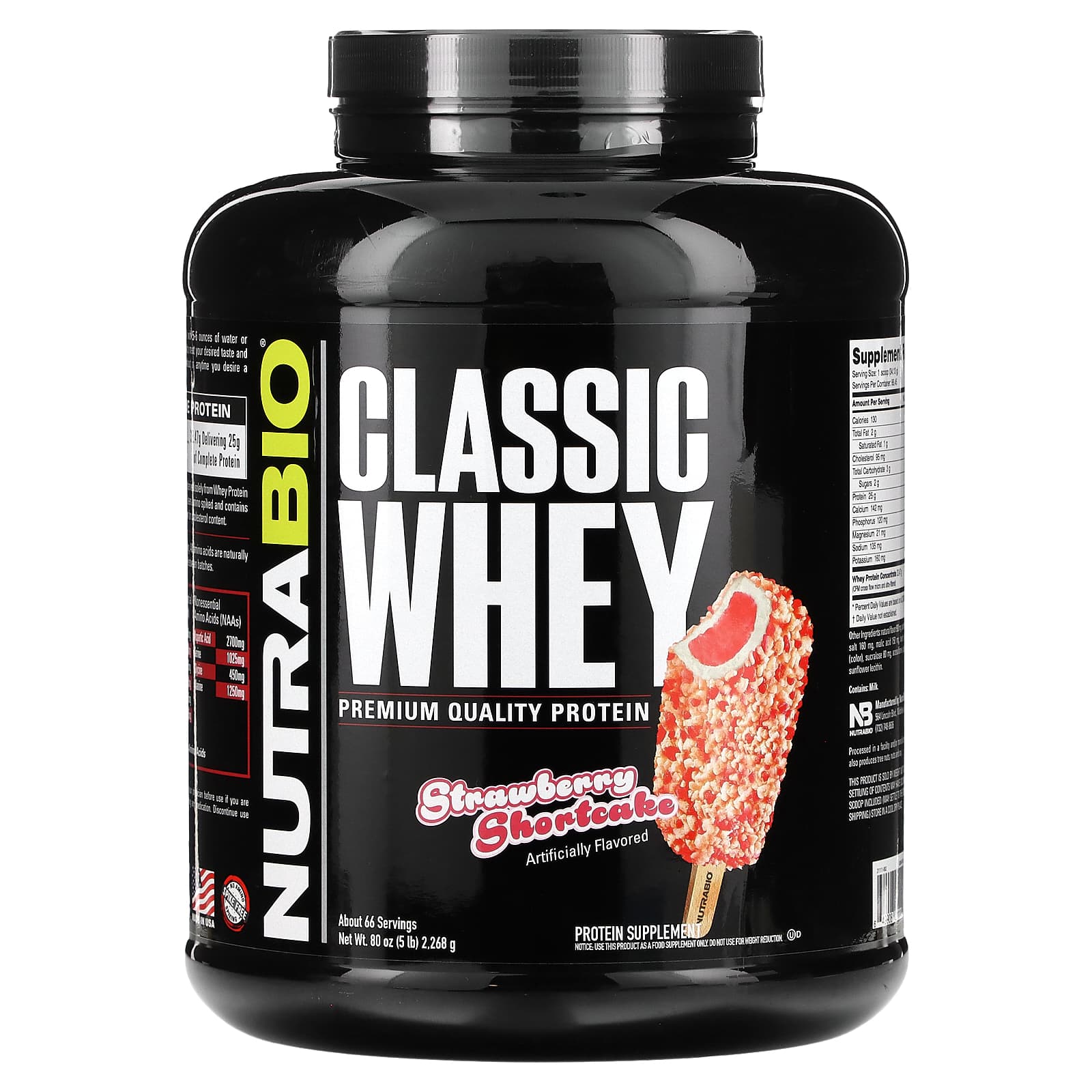 NutraBio Classic Whey Protein клубничное песочное печенье 2268 г 5 фунтов 15190₽