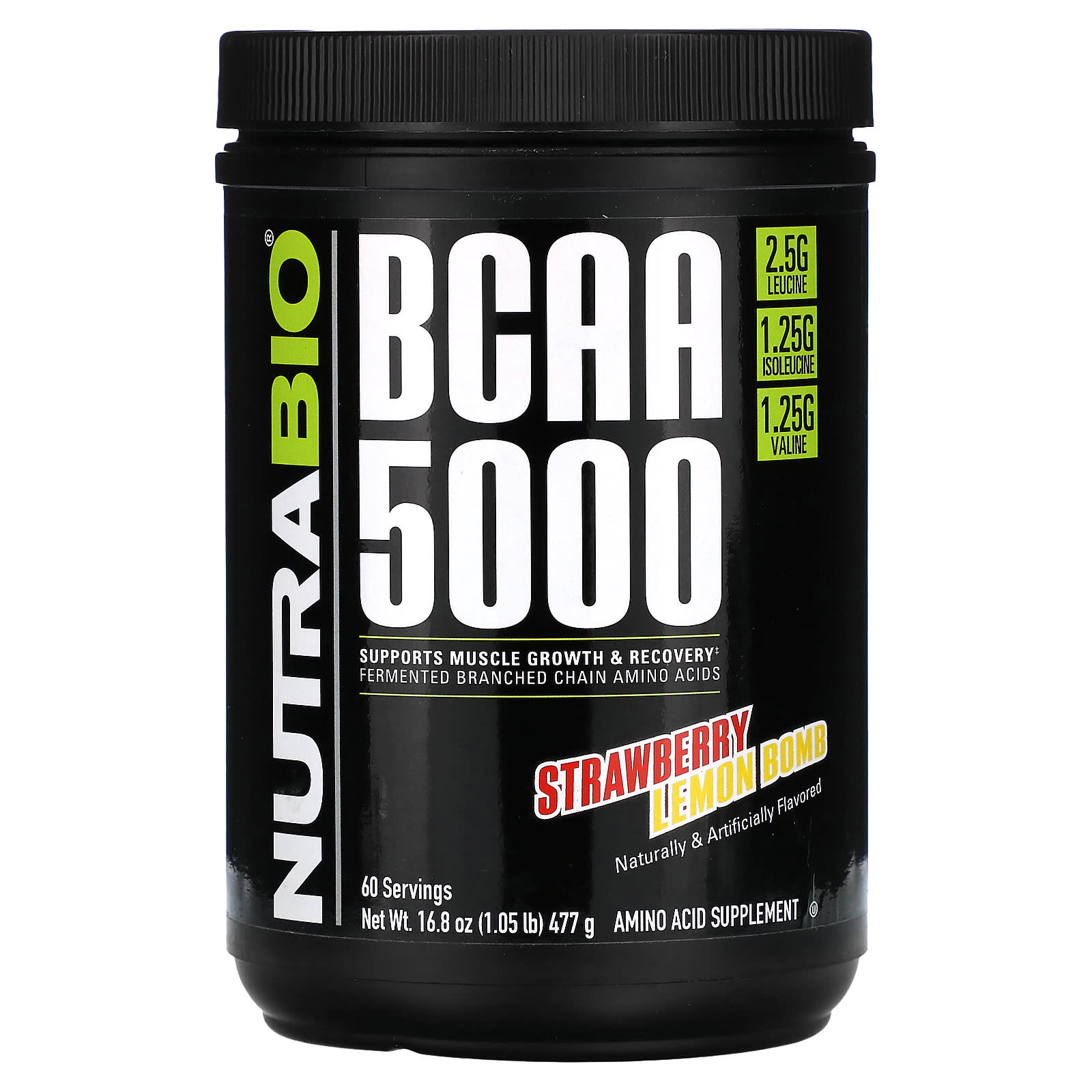 NutraBio BCAA 5000 клубнично-лимонная бомба 477 г 105 фунта 6290₽