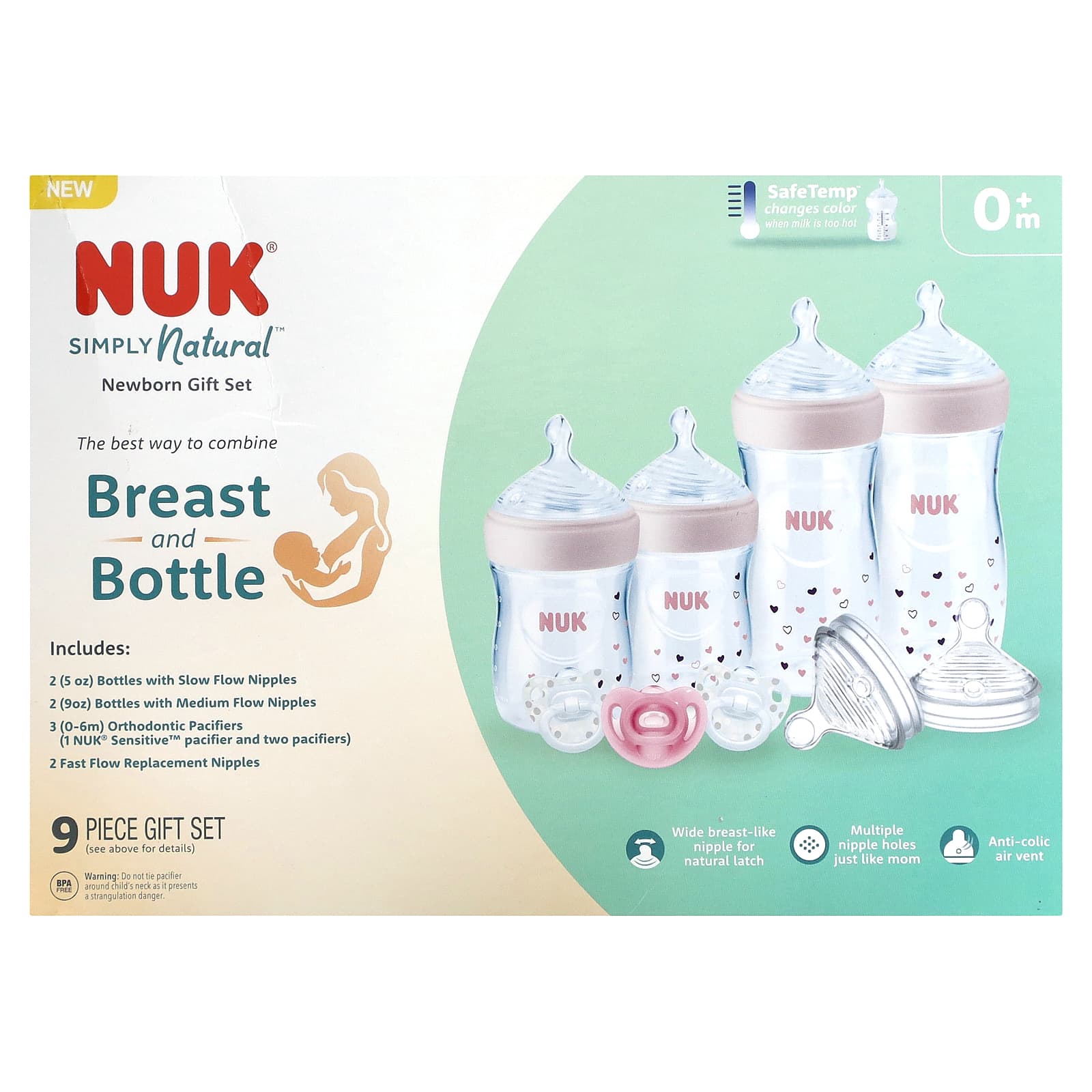 NUK Simply Natural Bottle with SafeTemp подарочный набор для новорожденных от 0 месяцев 9 шт 5990₽