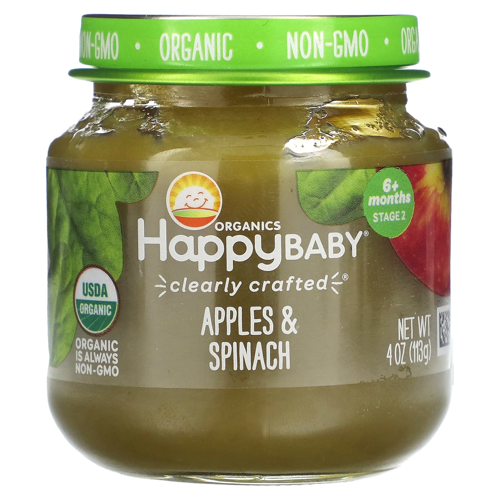 Happy Family Organics Happy Baby для детей от 6 месяцев яблоки и шпинат 113 г 4 унции 1390₽