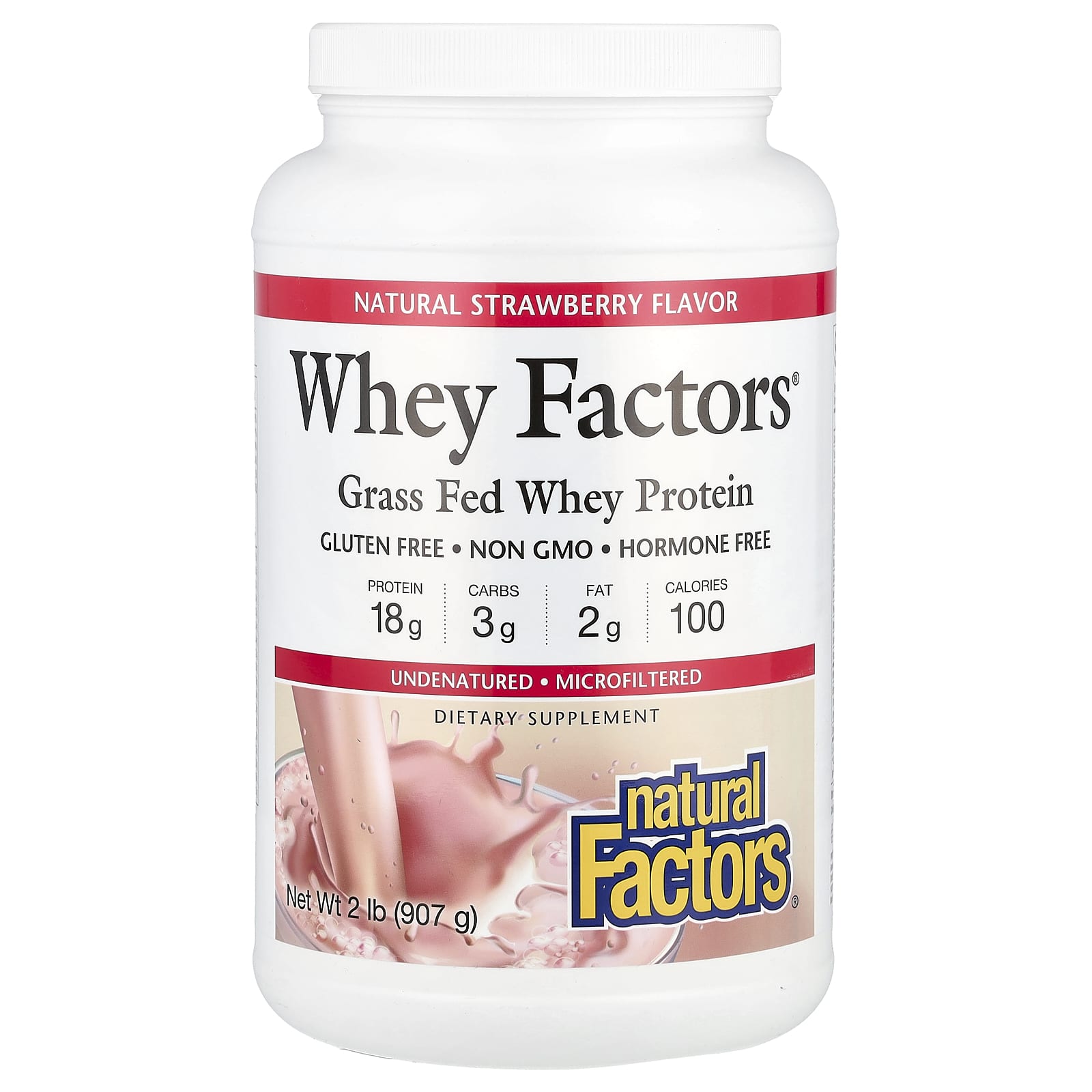 Natural Factors Whey Factors сывороточный протеин травяного откорма клубника 907 г 2 фунта 8290₽