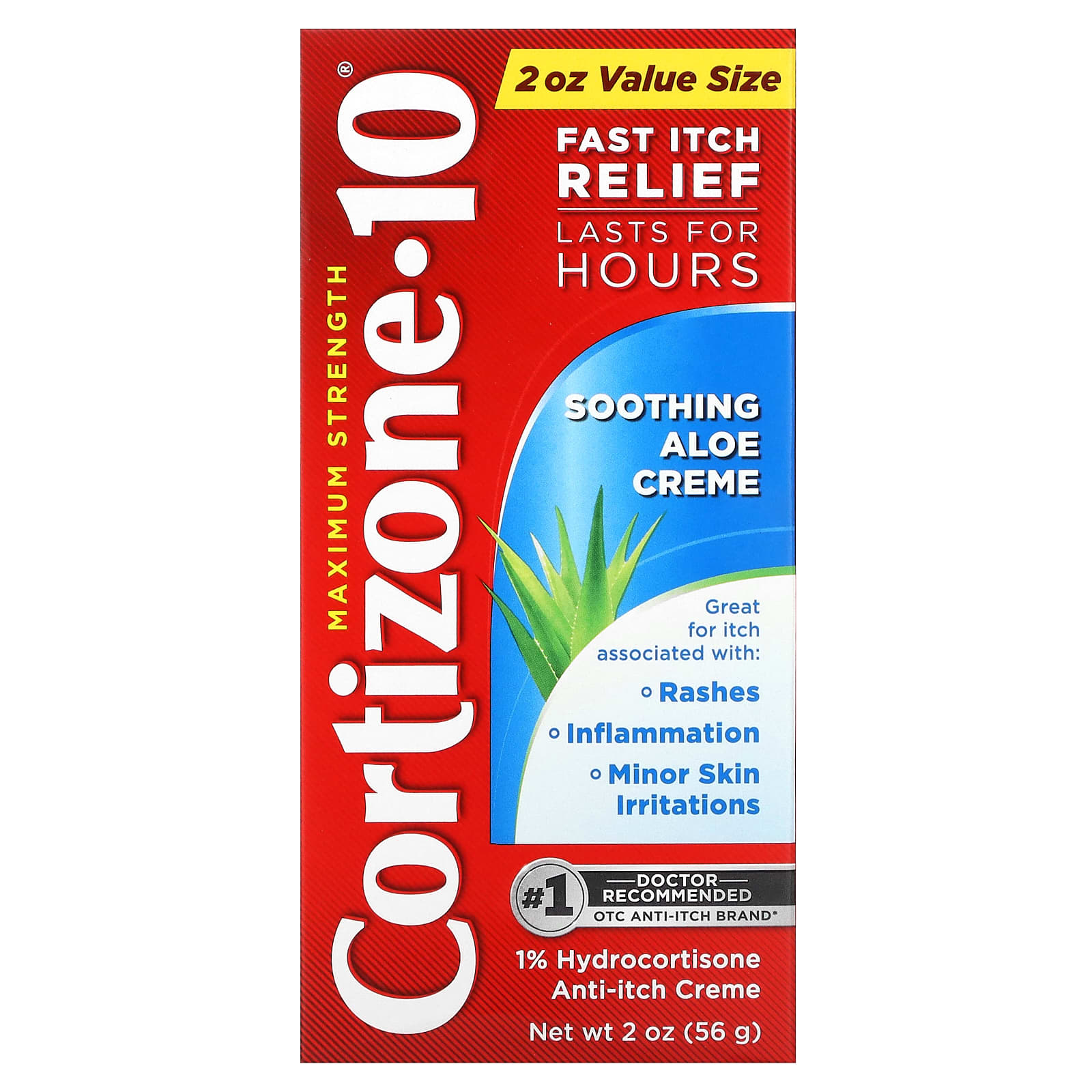 Cortizone 10, Maximum Strength, успокаивающий крем с алоэ, 56 г (2 унции)