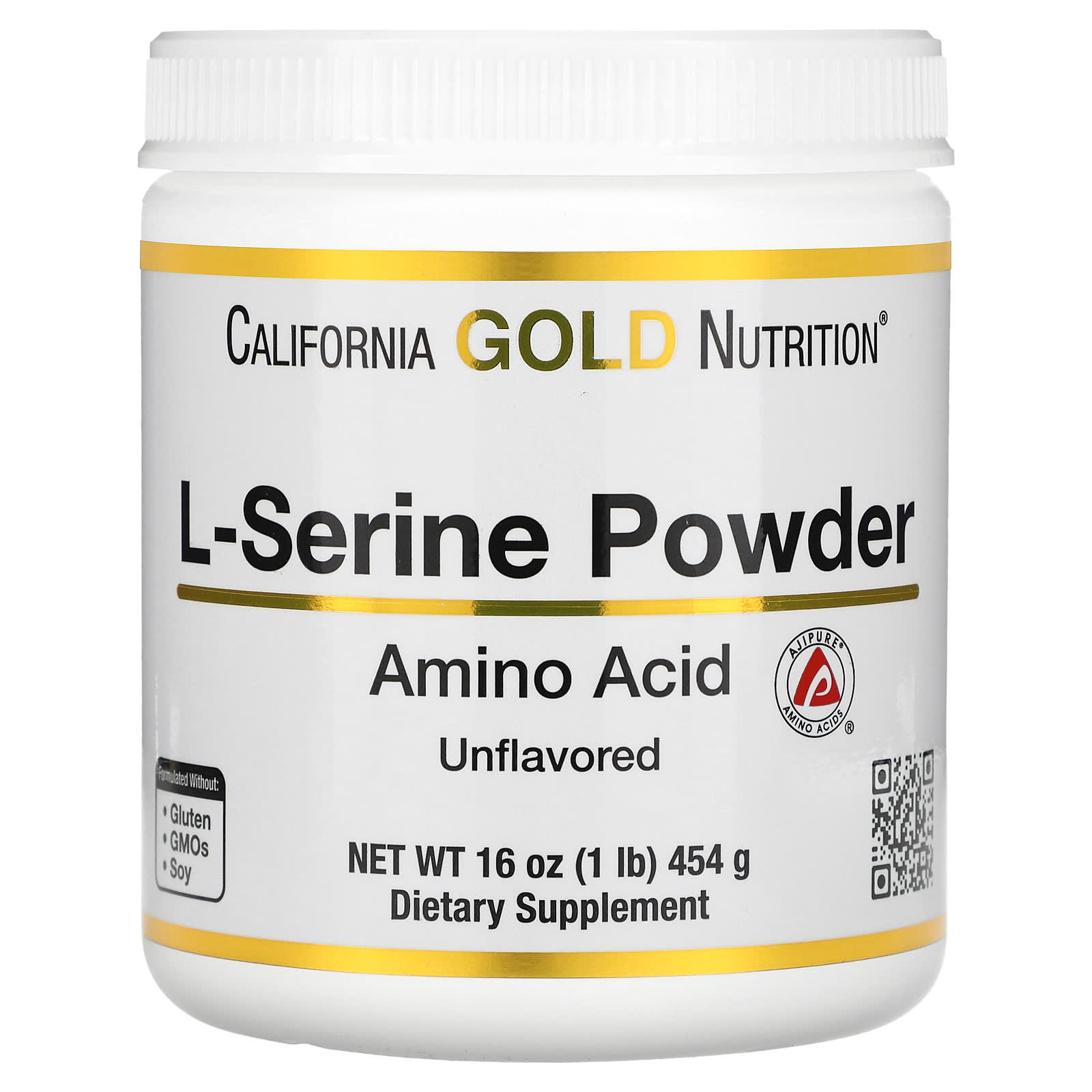 California Gold Nutrition L-серин в порошке аминокислота AjiPure с нейтральным вкусом 454 г 1 фунт 7790₽