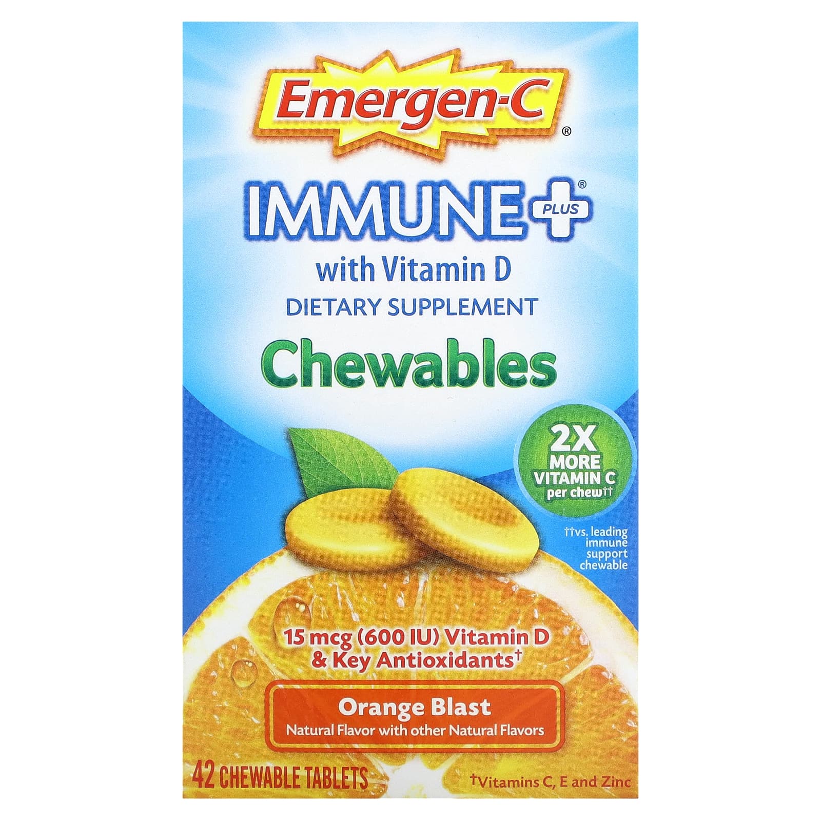 Emergen-C Immune Plus с витамином D апельсиновый сок 42 жевательные таблетки 2190₽