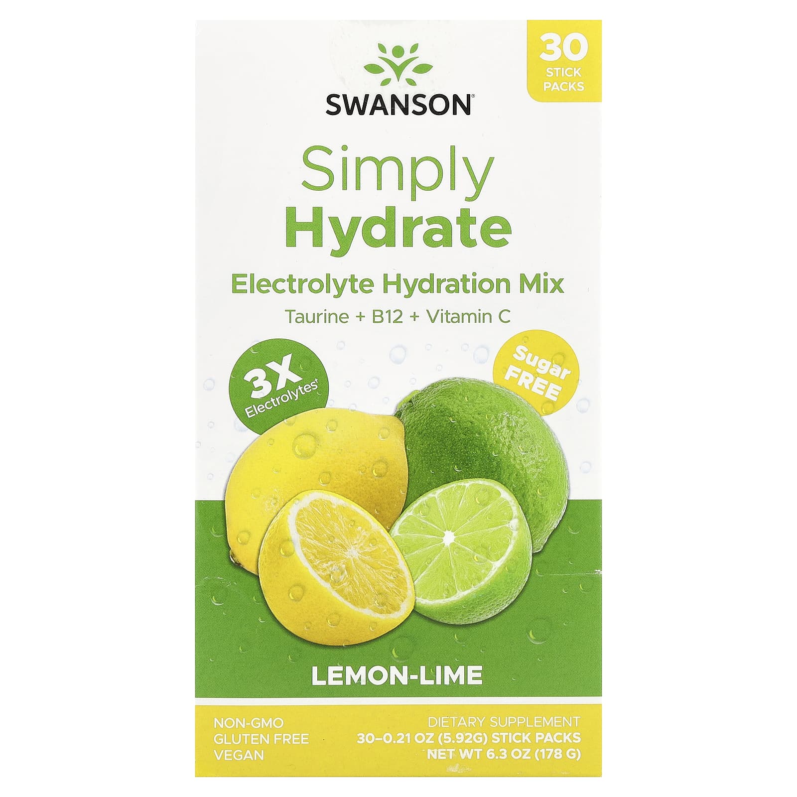 Swanson Simply Hydrate смесь для гидратации электролитов лимон и лайм 30 пакетиков по 592 г 021 унции 3590₽
