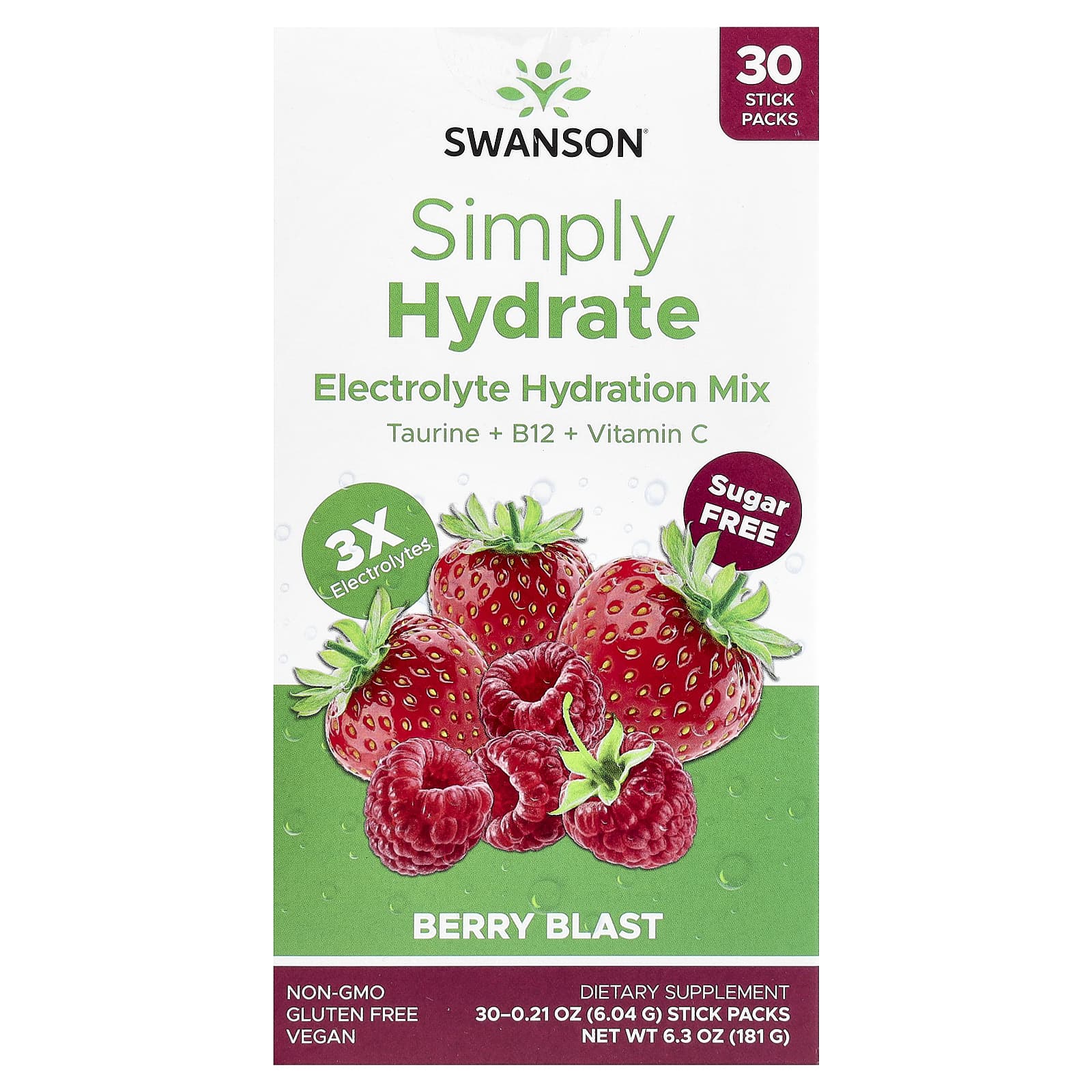 Swanson Simply Hydrate смесь для гидратации электролитов Berry Blast 30 пакетиков в стиках по 604 г 021 унции 3590₽