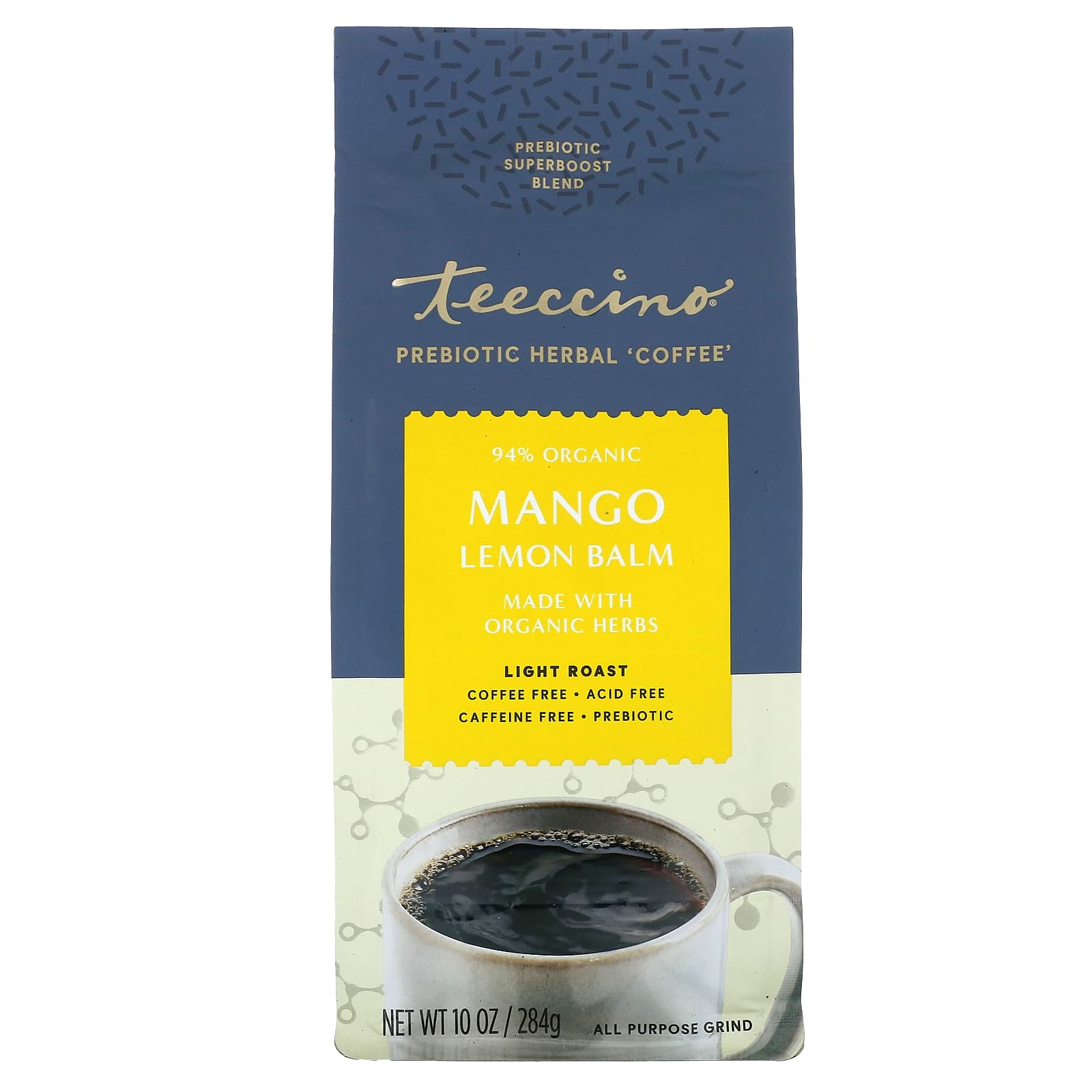 Teeccino Prebiotic Herbal Coffee мелисса с манго и лимоном легкая обжарка без кофеина 284 г 10 унций 2290₽
