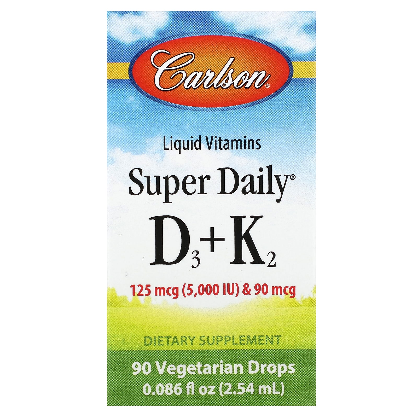 Carlson Super Daily D3 K2 125 мкг 5000 МЕ и 90 мкг 90 вегетарианских капель 254 мл 0086 жидк Унции 5290₽
