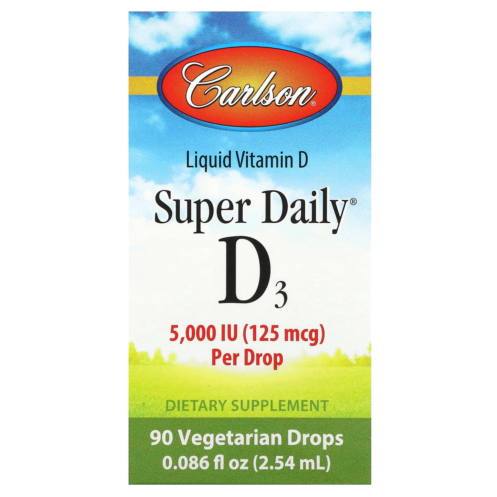 Carlson Super Daily D3 125 мкг 5000 МЕ 90 вегетарианских капель 254 мл 0086 жидк Унции 3590₽