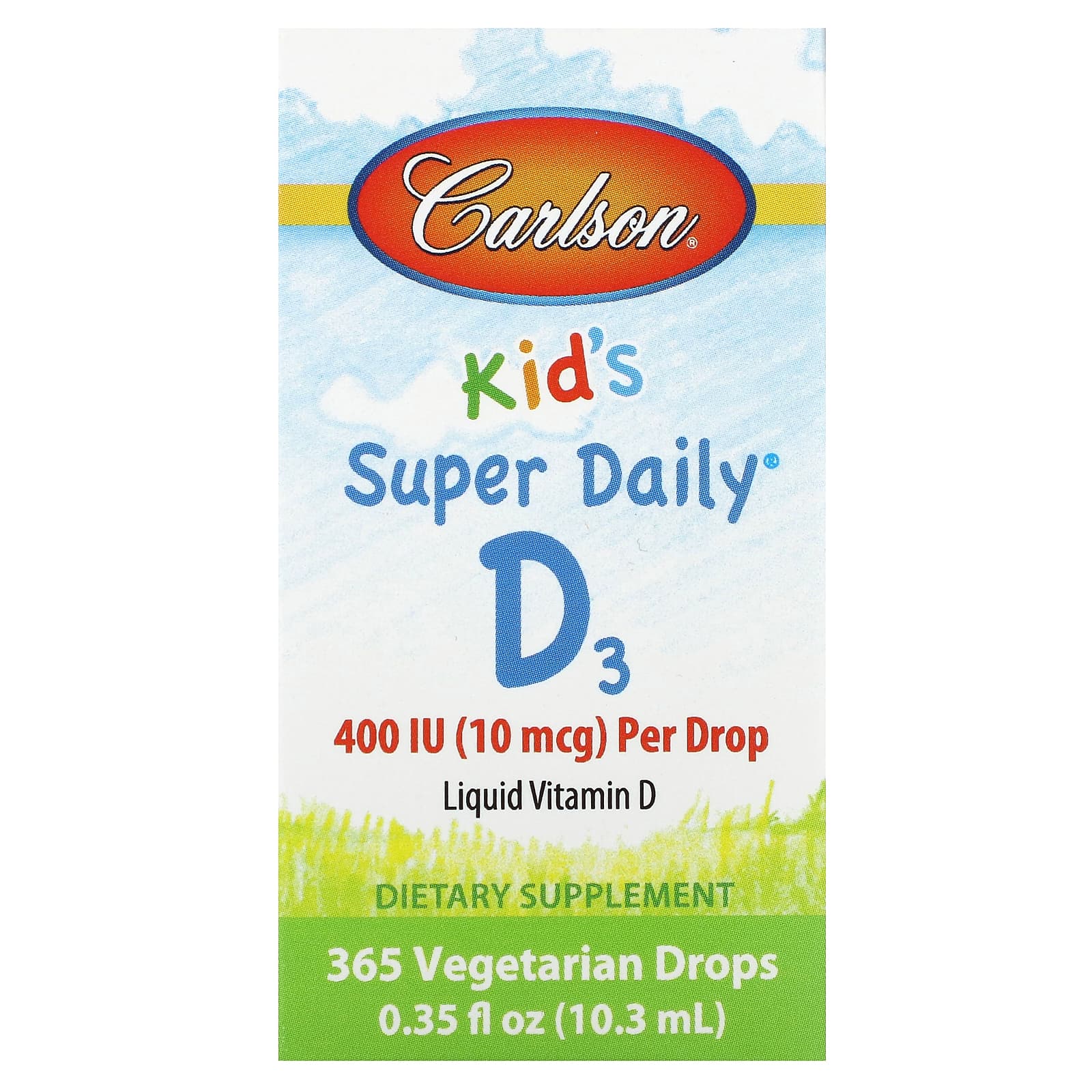 Carlson Kids Super Daily D3 10 мкг 400 МЕ 365 вегетарианских капель 103 мл 035 жидк Унции 2390₽