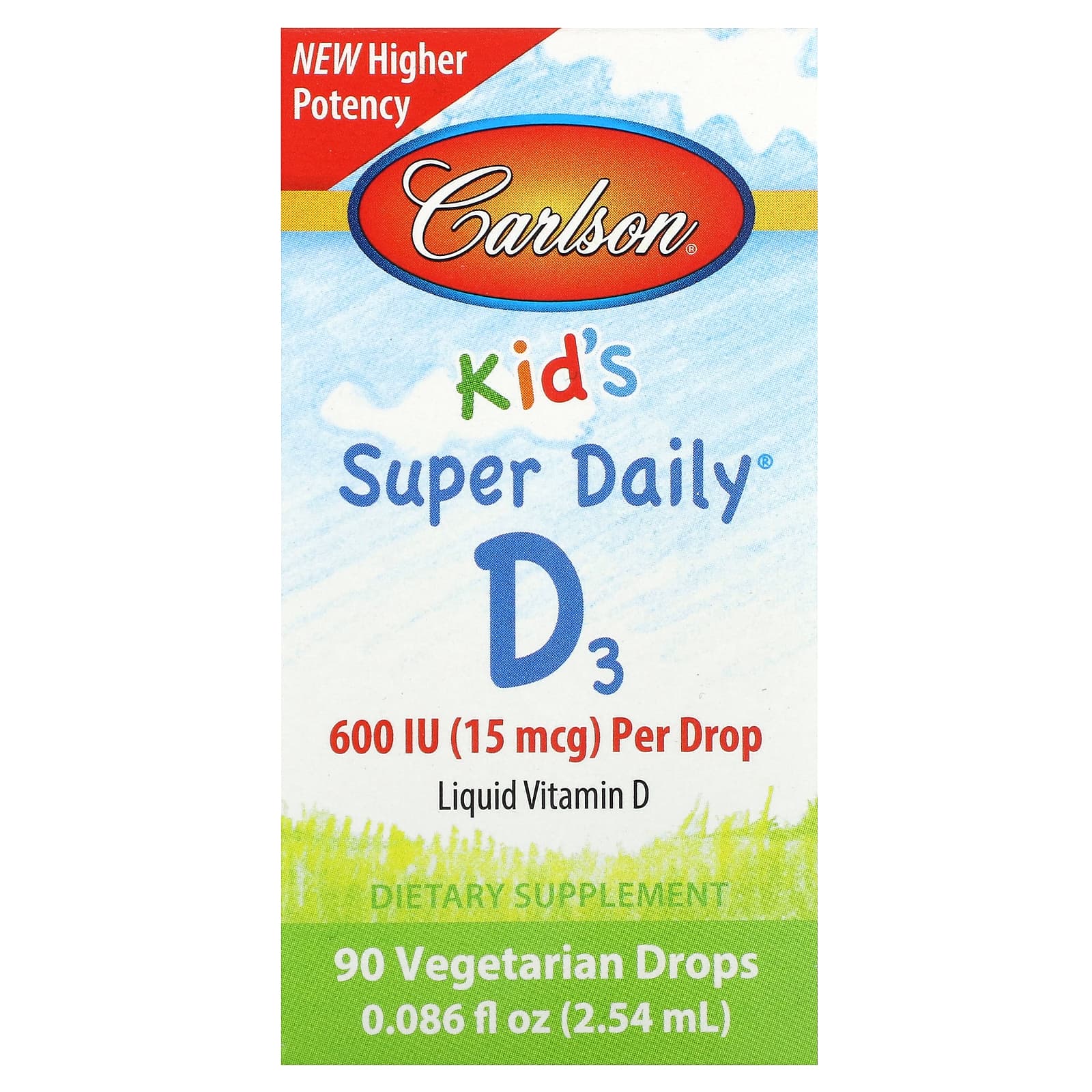 Carlson Kids Super Daily D3 15 мкг 600 МЕ 90 вегетарианских капель 254 мл 0086 жидк Унции 2090₽