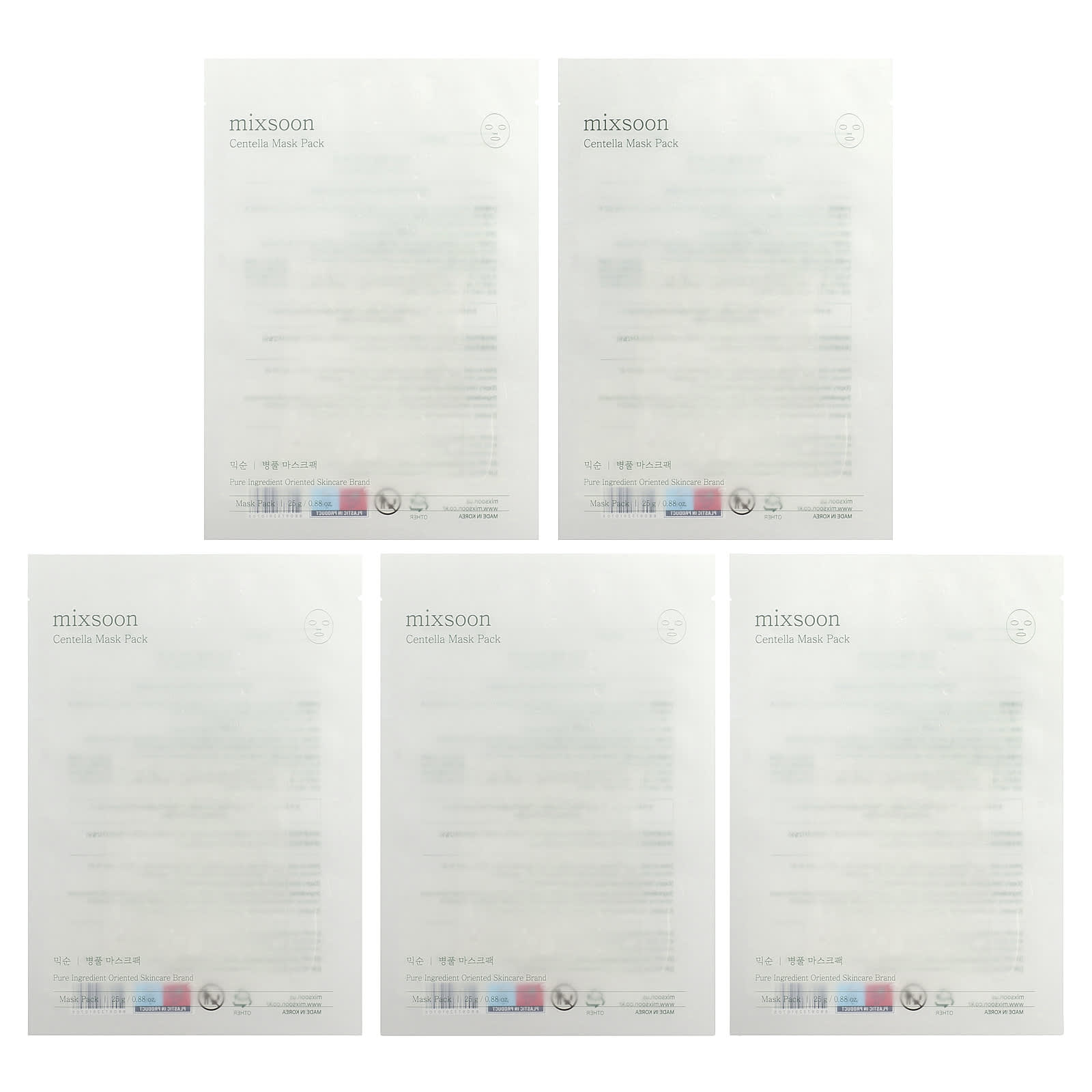 Mixsoon Centella Beauty Mask Pack 5 масок по 5 г 017 унции 2990₽