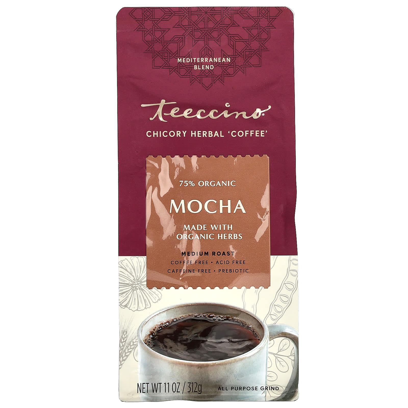Teeccino травяной кофе из цикория мокка средней прожарки без кофеина 312 г 11 унций 2490₽