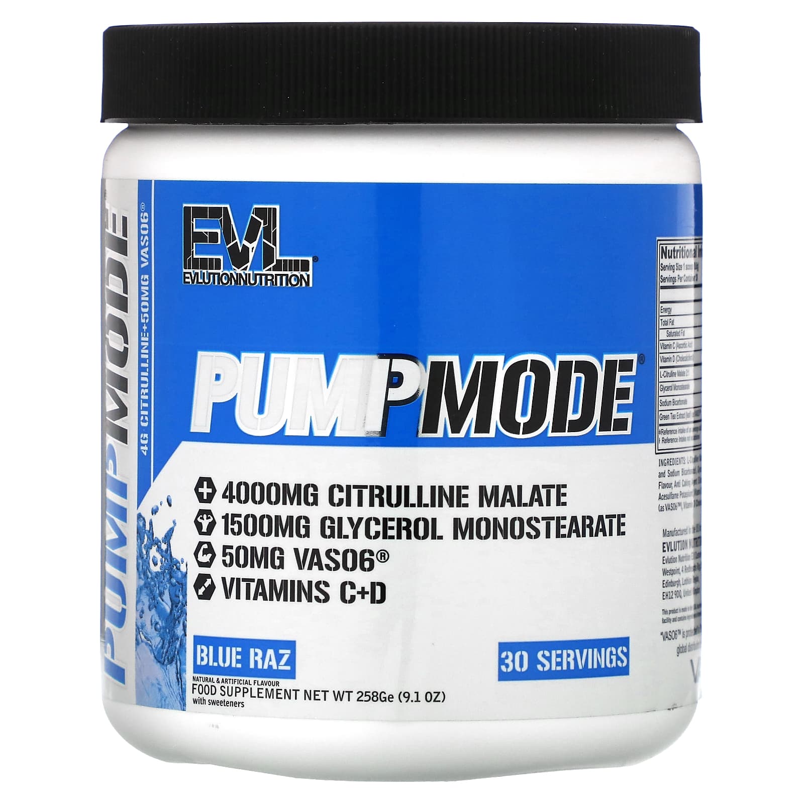 EVLution Nutrition PumpMode Blue Raz 258 г 91 унции 2590₽