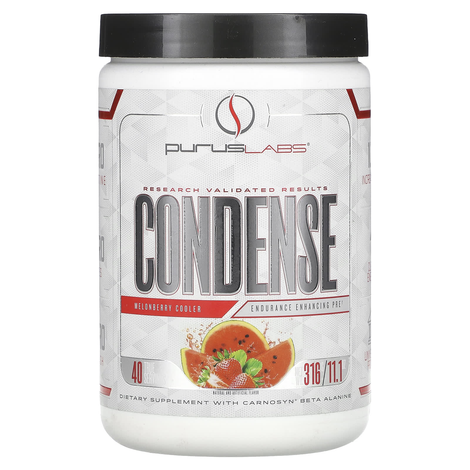 Purus Labs, ConDense, предтренировочный комплекс для повышения выносливости, со вкусом арбуза и клубники, 316 г (11,1 унции)