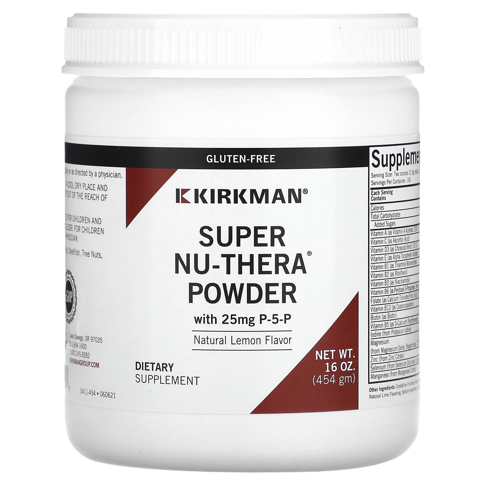 Kirkman Labs Super Nu-Thera в порошке с P-5-P натуральным лимоном 454 г 16 унций 12790₽