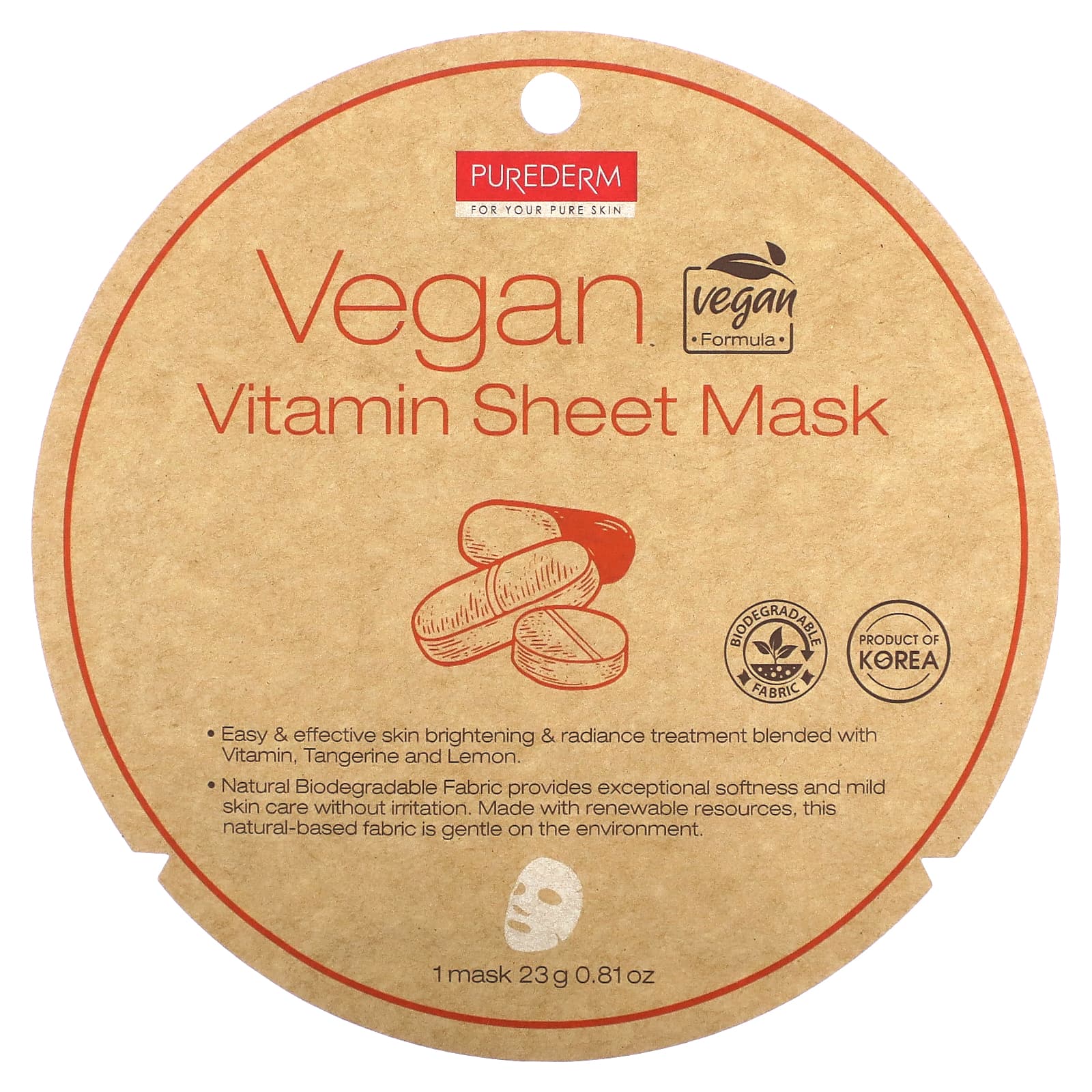 Purederm Vegan Vitamin Sheet Beauty Mask 1 тканевая маска 23 г 081 унции 1390₽