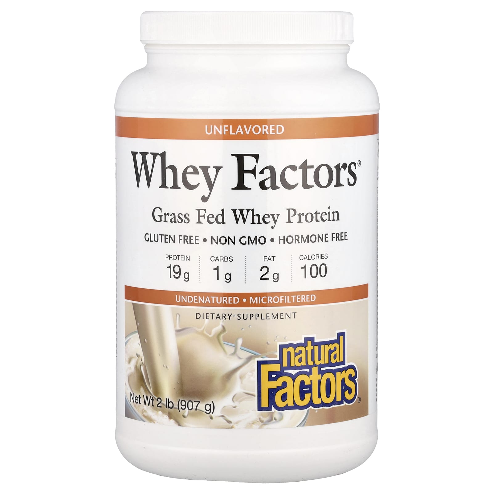 Natural Factors Whey Factors сывороточный протеин травяного откорма без добавок 907 г 2 фунта 8290₽