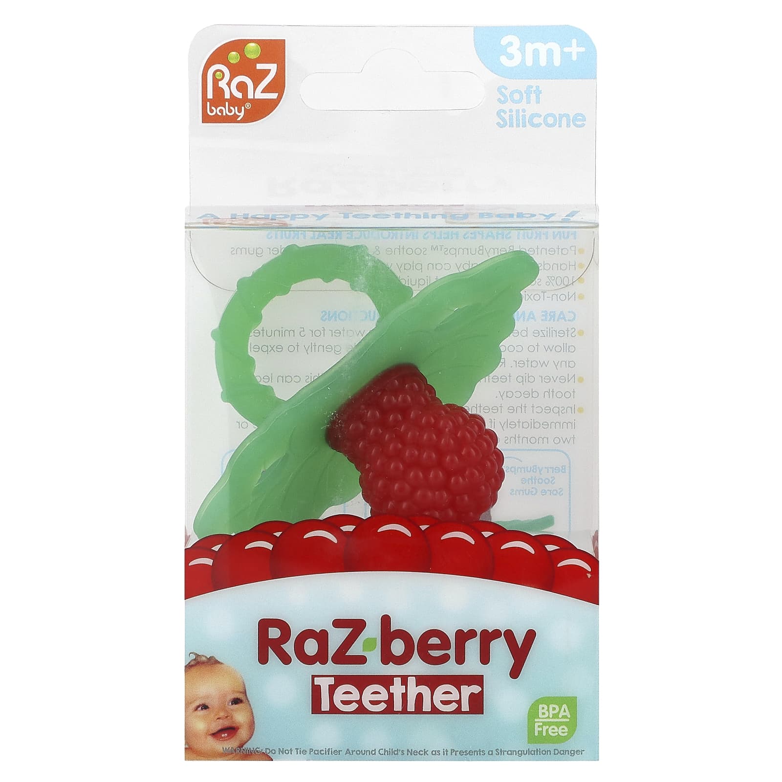 RaZbaby, RaZ-berry, прорезыватель для зубов, для детей от 3 месяцев, зеленый/красный, 1 шт.